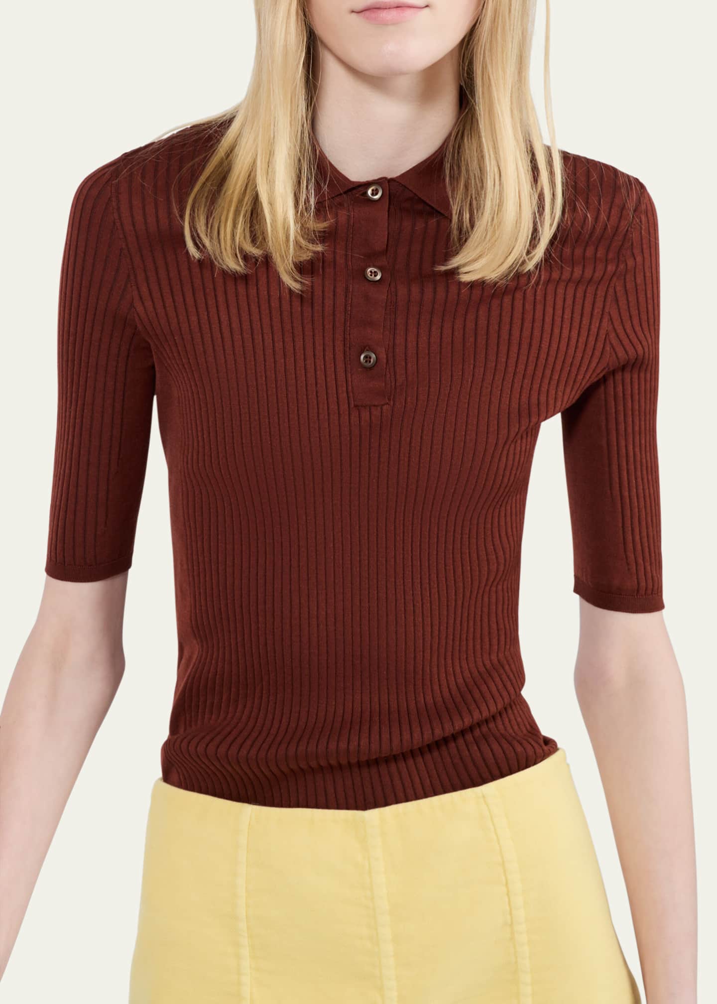 Prada Fitted Rib Knit Polo - Bergdorf Goodman