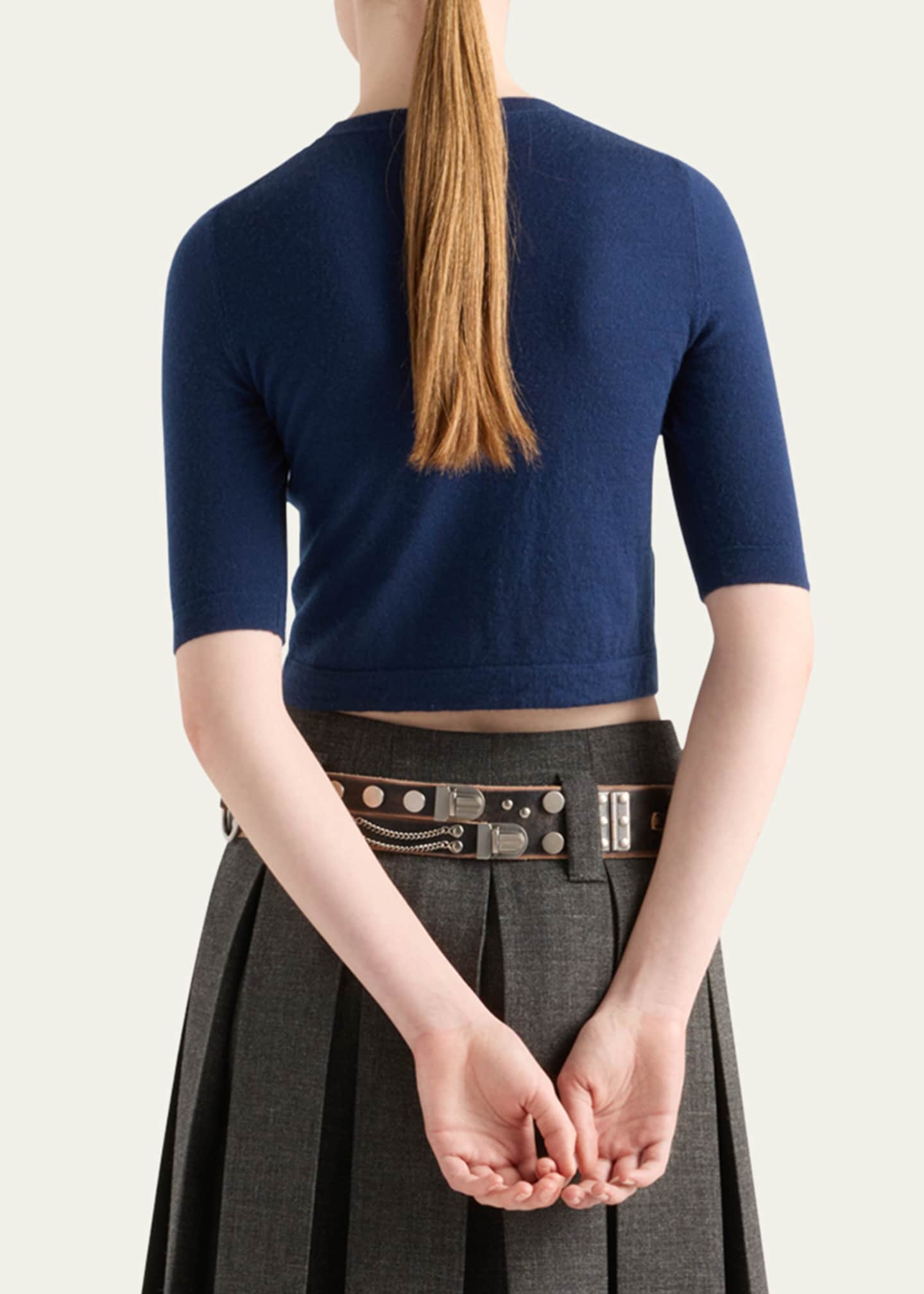 Prada Intarsia Logo Short-Sleeve Cashmere Sweater Image 3 of 5
