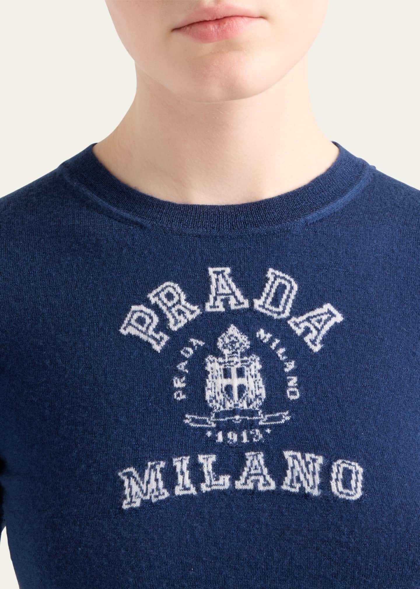 Prada Intarsia Logo Short-Sleeve Cashmere Sweater Image 5 of 5