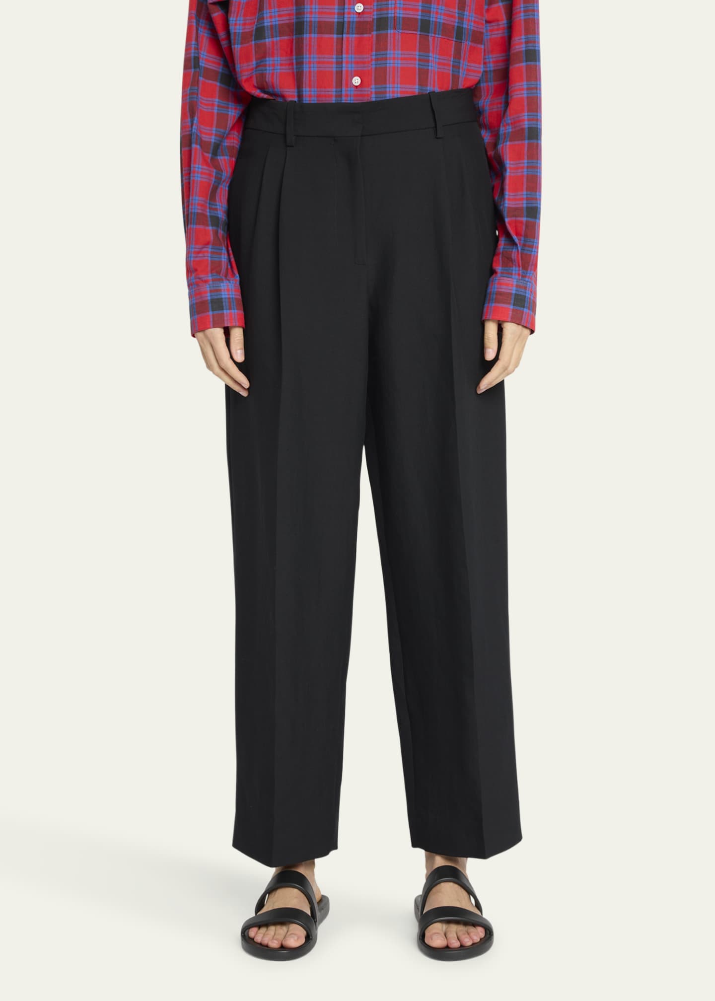 パンツ THE ROW Lilas' pants Lilas Pant Black in Wool and Linen – The Row