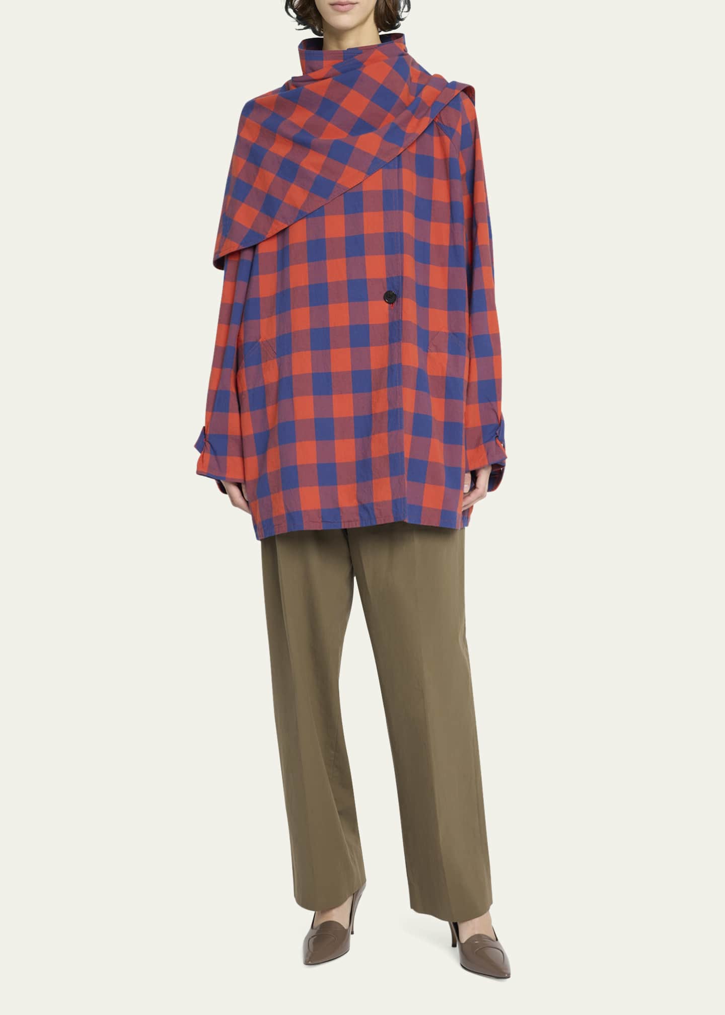 THE ROW Tina Check Draped Jacket Image 2 of 5