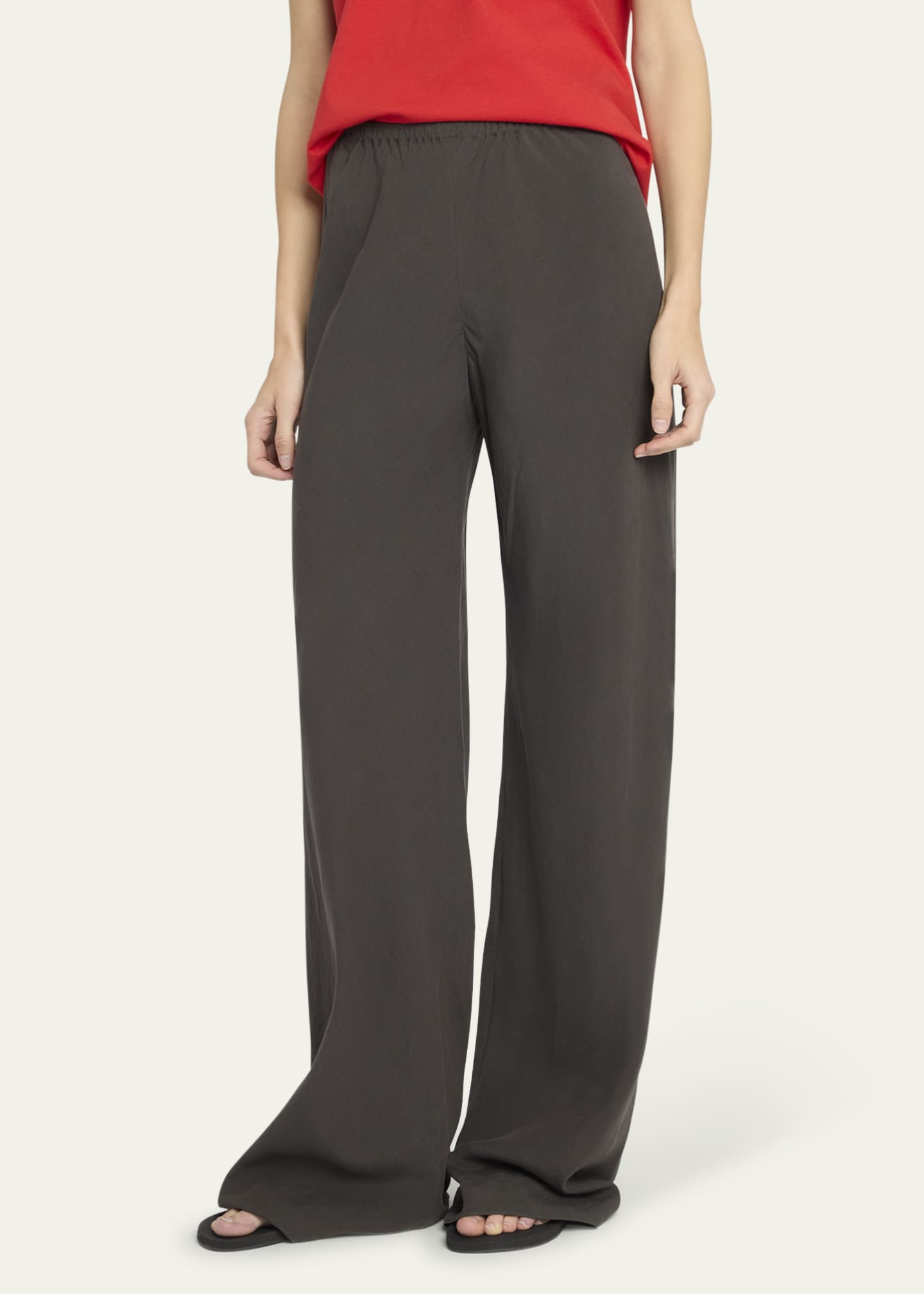 THE ROW Gala Silk-Linen Straight-Leg Pants Image 4 of 5