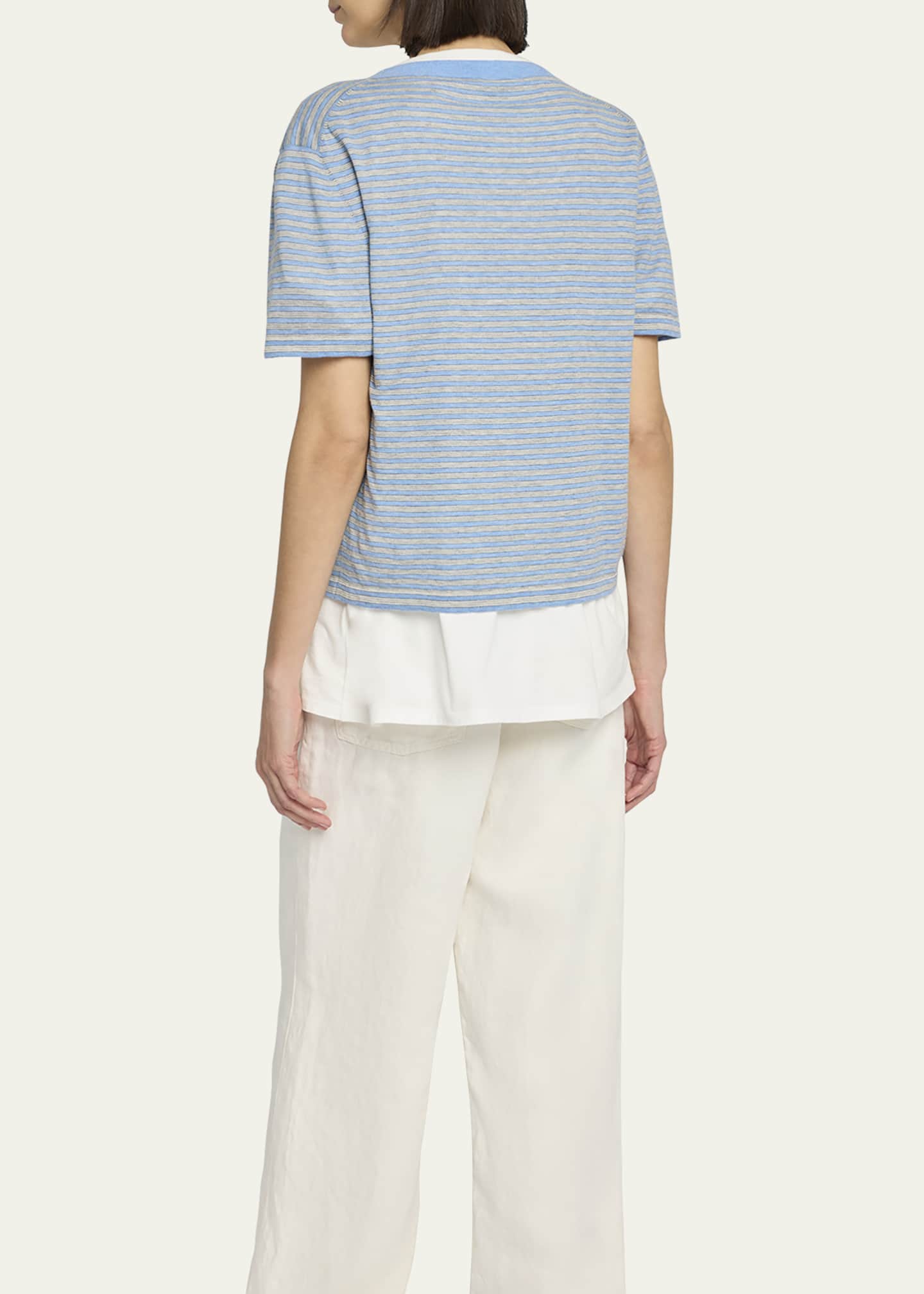 THE ROW Jansu Striped Short-Sleeve Cotton-Cashmere Top Image 3 of 5