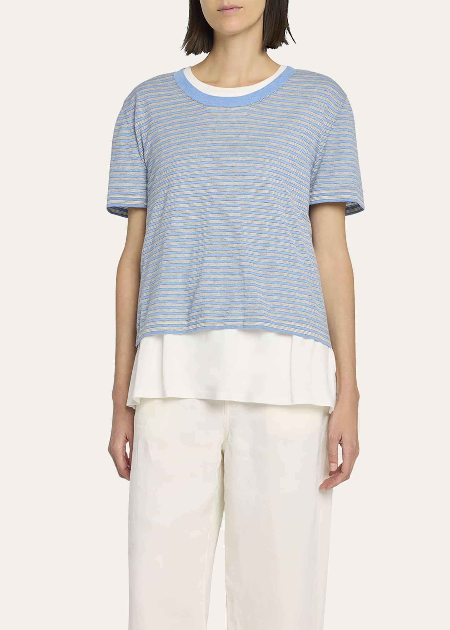 THE ROW Jansu Striped Short-Sleeve Cotton-Cashmere Top Image 4 of 5