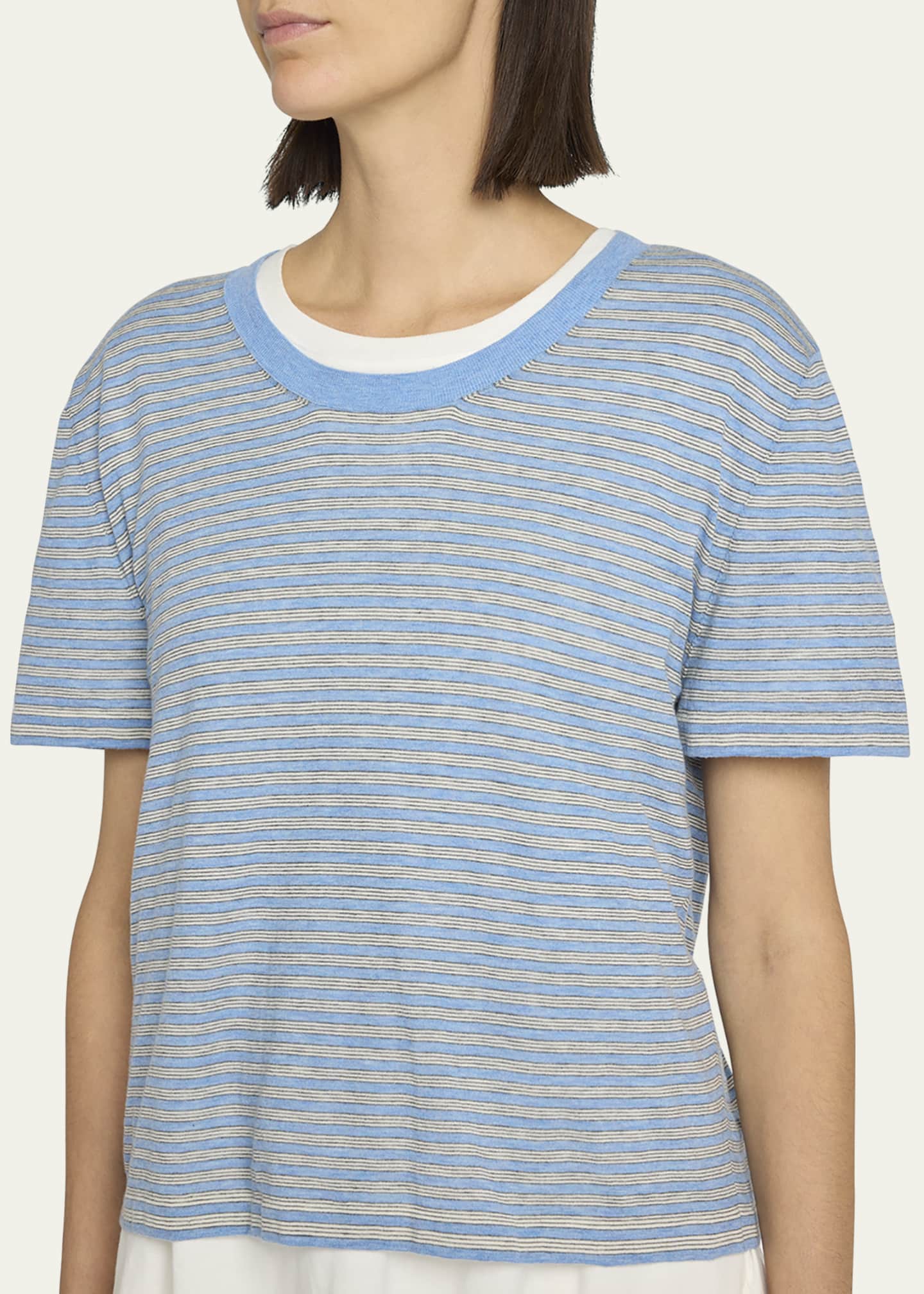 THE ROW Jansu Striped Short-Sleeve Cotton-Cashmere Top Image 5 of 5