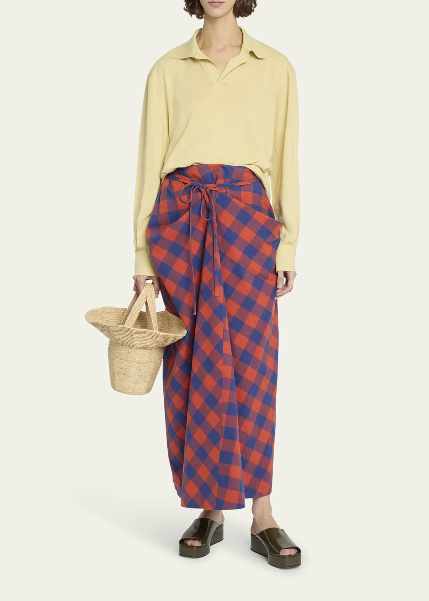THE ROW Esperanza Long Check Self-Tie Skirt Image 2 of 5