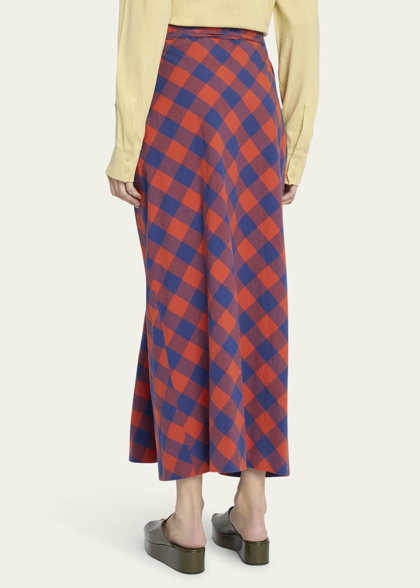 THE ROW Esperanza Long Check Self-Tie Skirt Image 3 of 5
