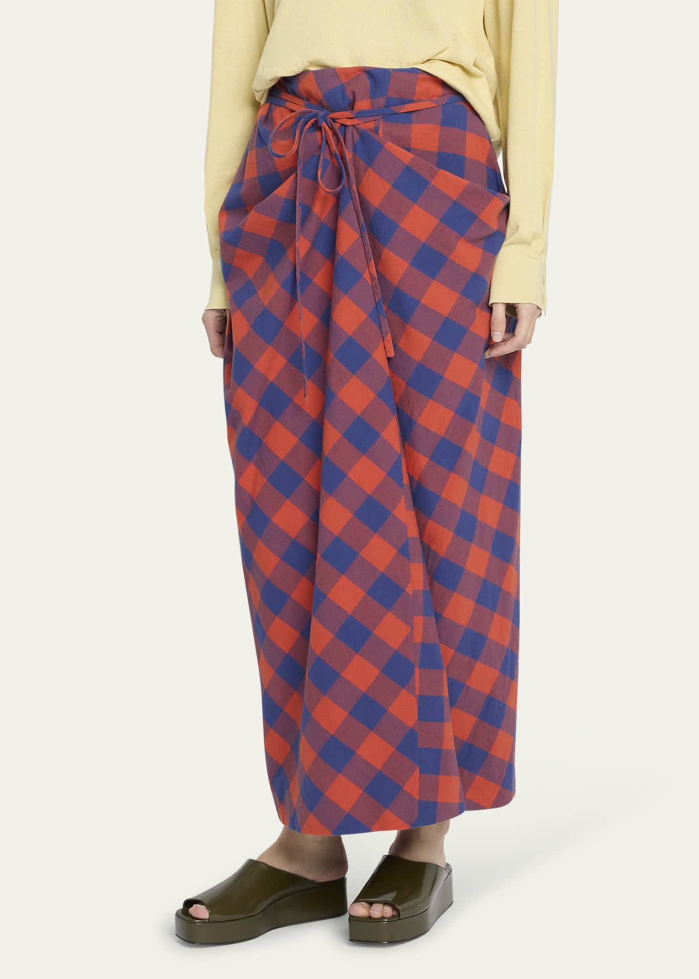 THE ROW Esperanza Long Check Self-Tie Skirt Image 4 of 5