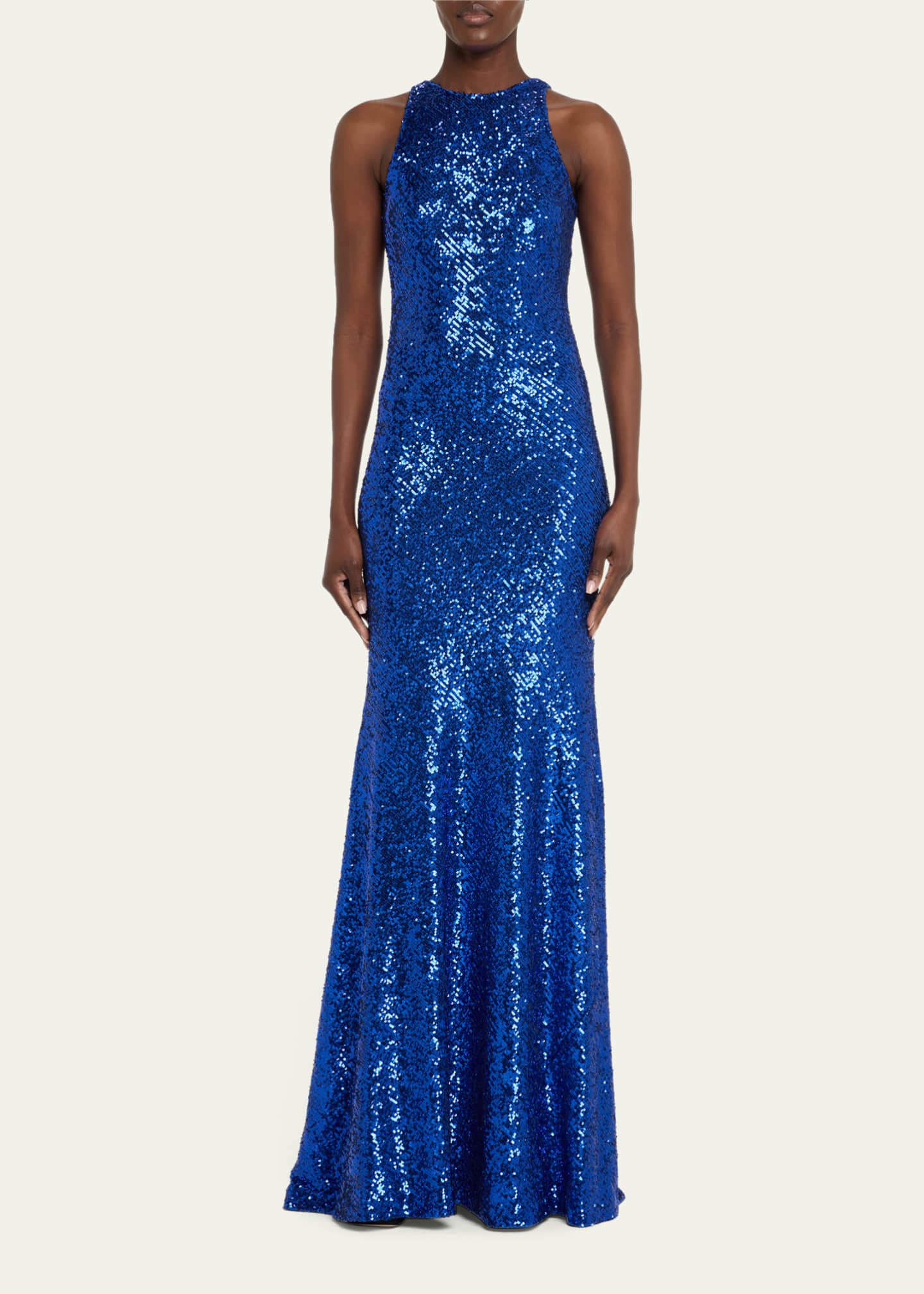 Naeem Khan Ombre Stretch Sequin Halter Gown Image 2 of 5