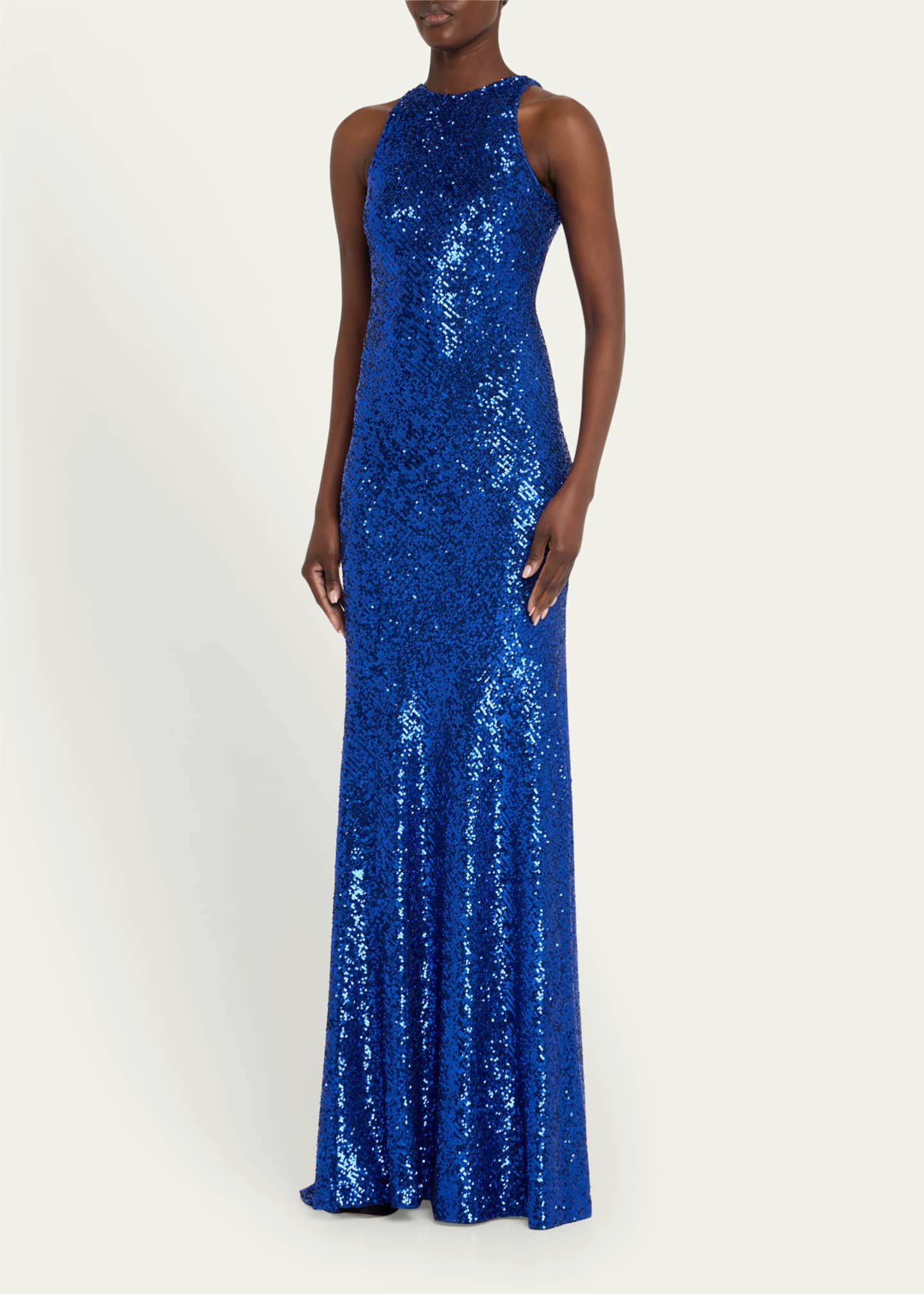 Naeem Khan Ombre Stretch Sequin Halter Gown Image 4 of 5