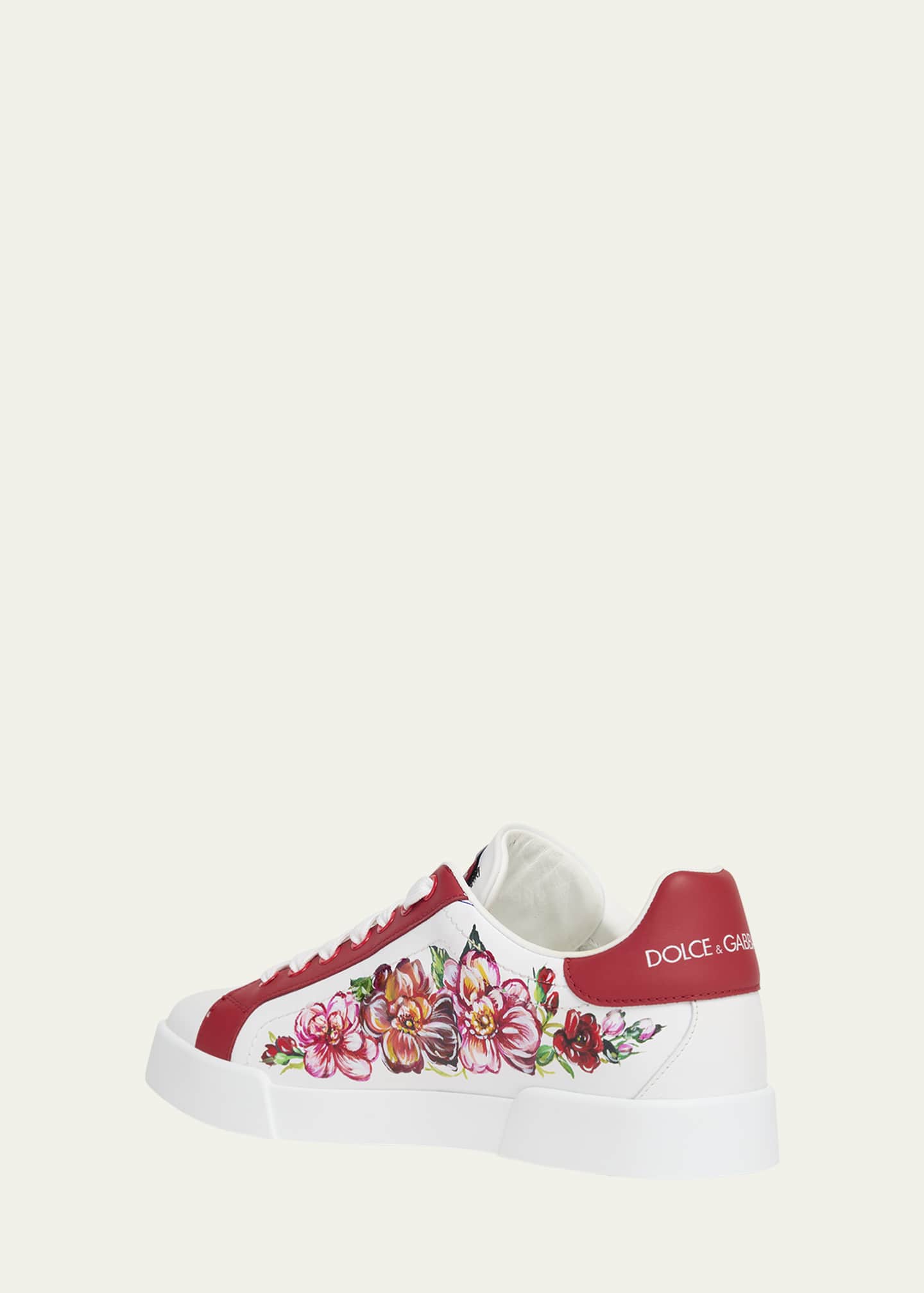 Dolce&Gabbana Portofino Painted Flower Leather Sneakers Image 2 of 4