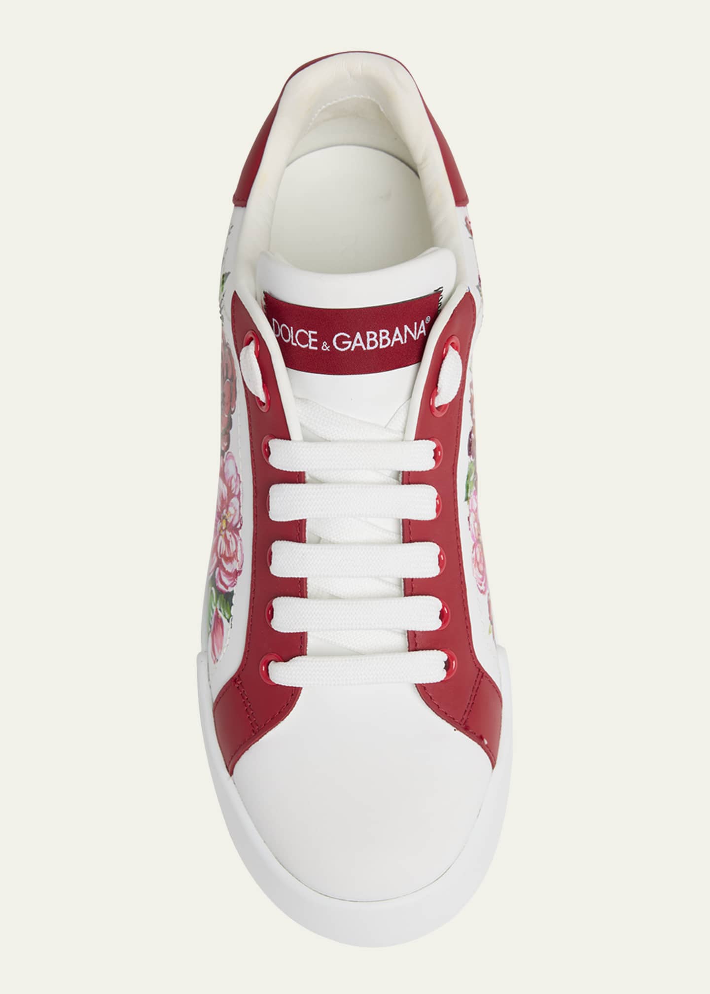 Dolce&Gabbana Portofino Painted Flower Leather Sneakers Image 4 of 4