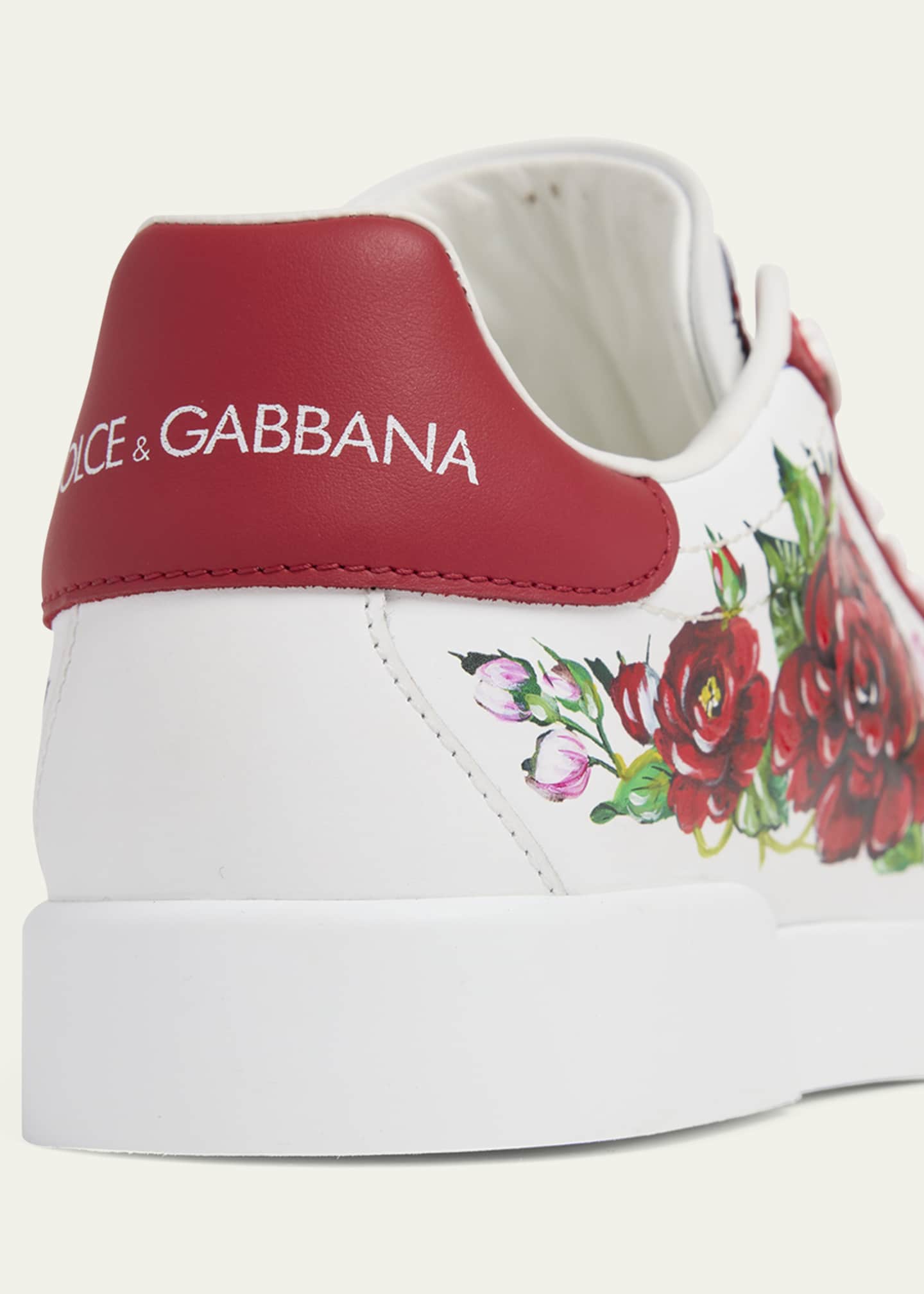 Dolce&Gabbana Portofino Painted Flower Leather Sneakers Image 3 of 4