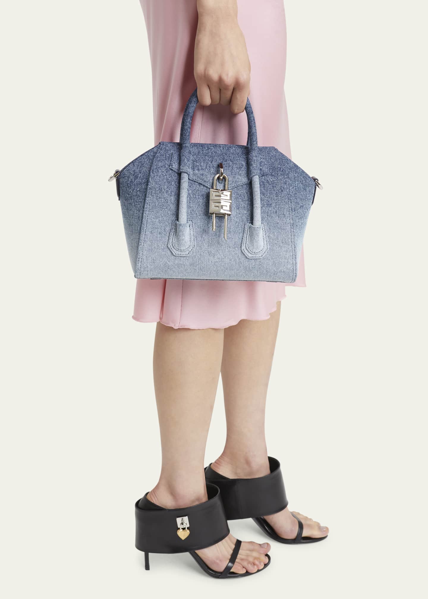 Givenchy Antigona Lock Mini Top-Handle Bag in Faded Denim Image 2 of 6