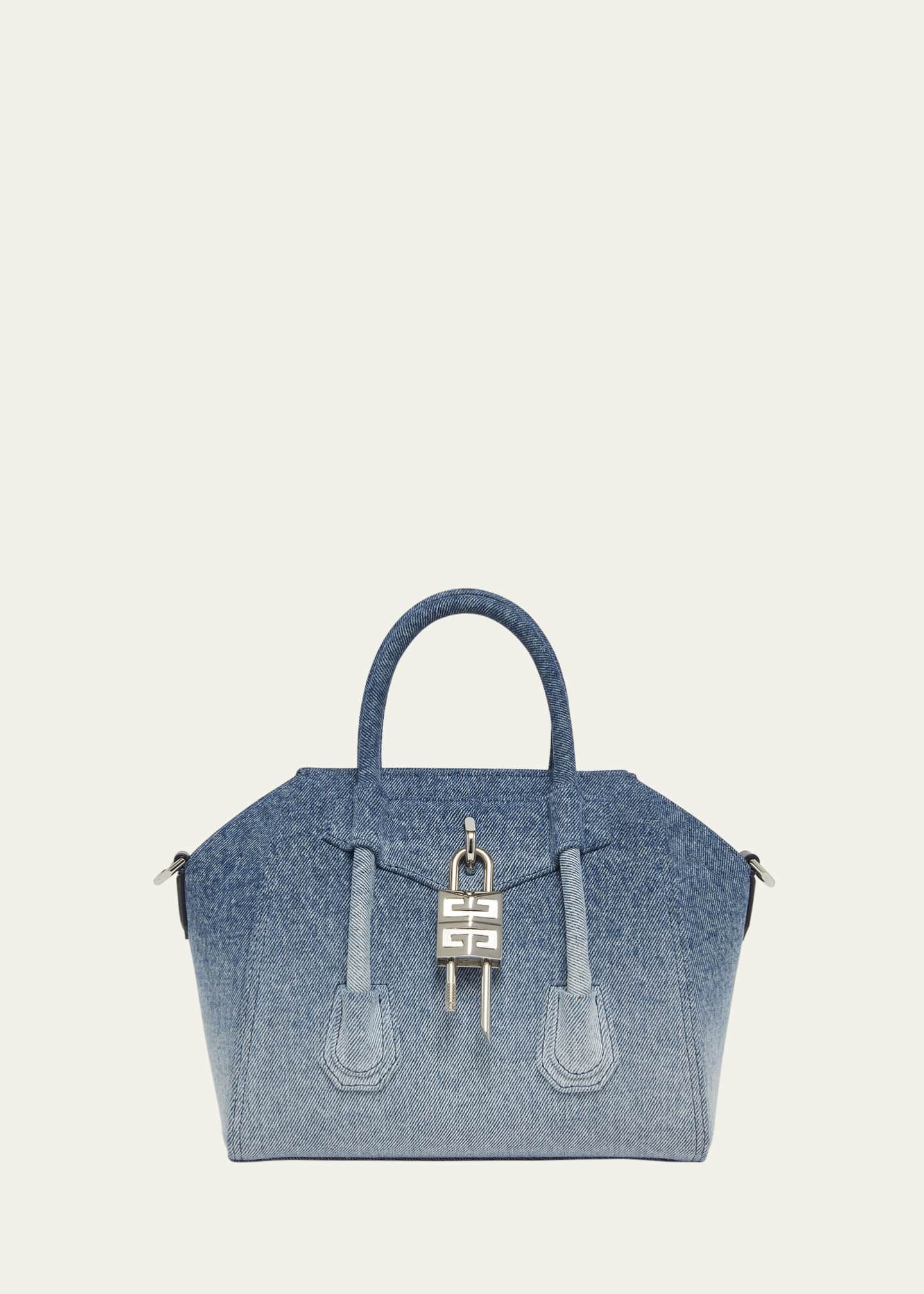 Givenchy Antigona Lock Mini Top-Handle Bag in Faded Denim Image 1 of 6