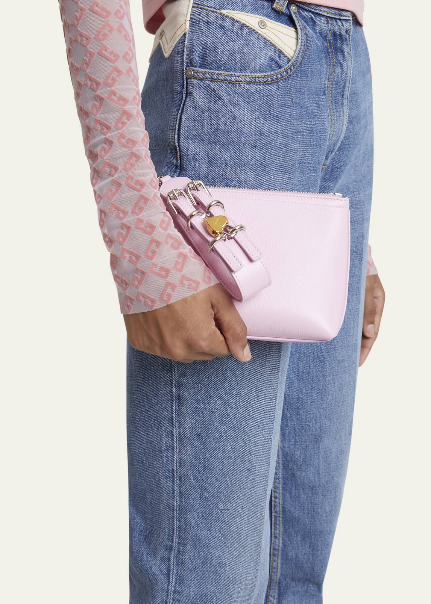 Givenchy Voyou Small Pouch Bag in Leather with Buckle and Heart Lock Wristlet Image 2 of 6
