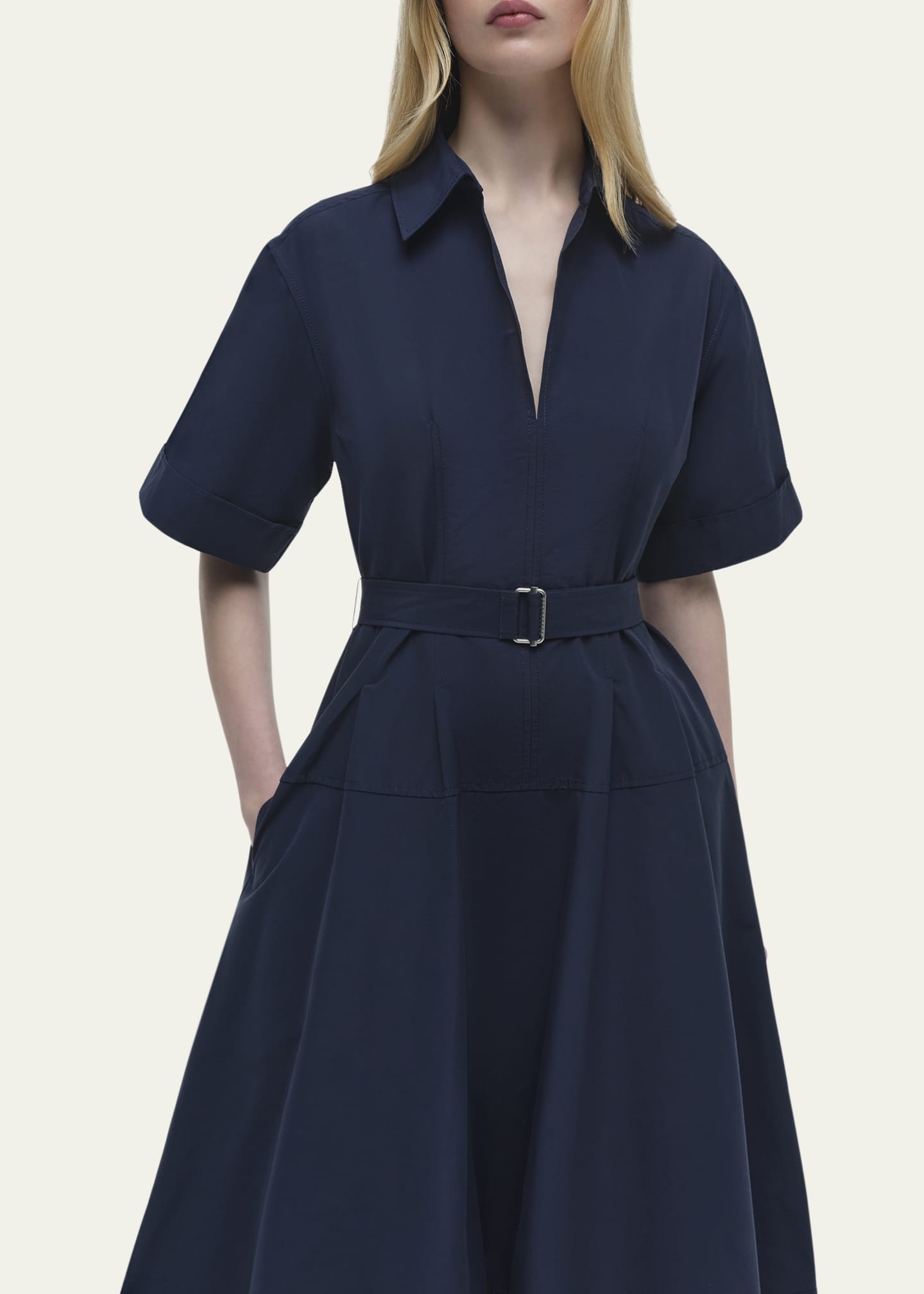 SIMKHAI Deanna Short-Sleeve Belted Midi Dress Image 5 of 5