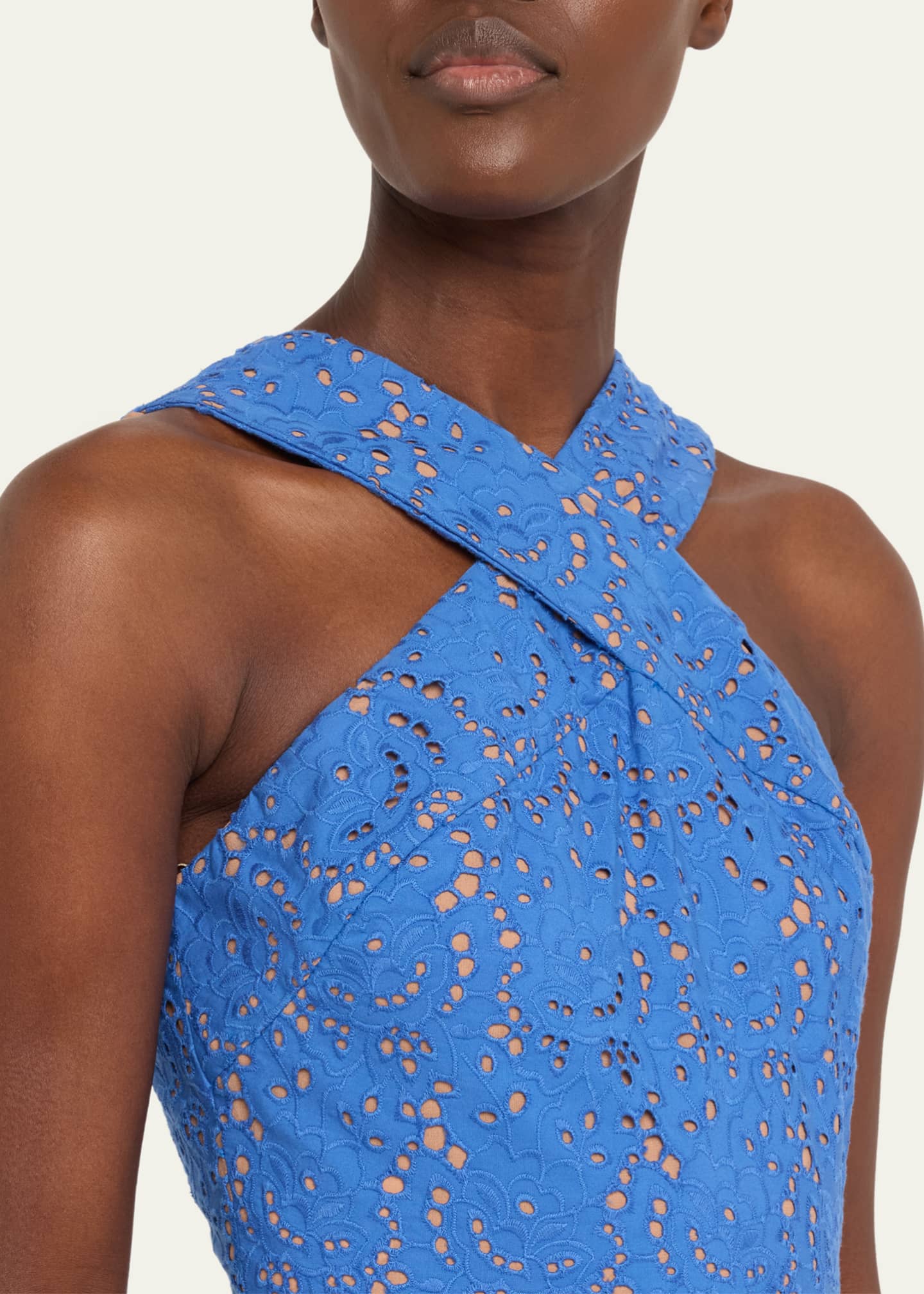 Broderie Anglaise Crossover Halter Midi Dress - Thumbnail 5