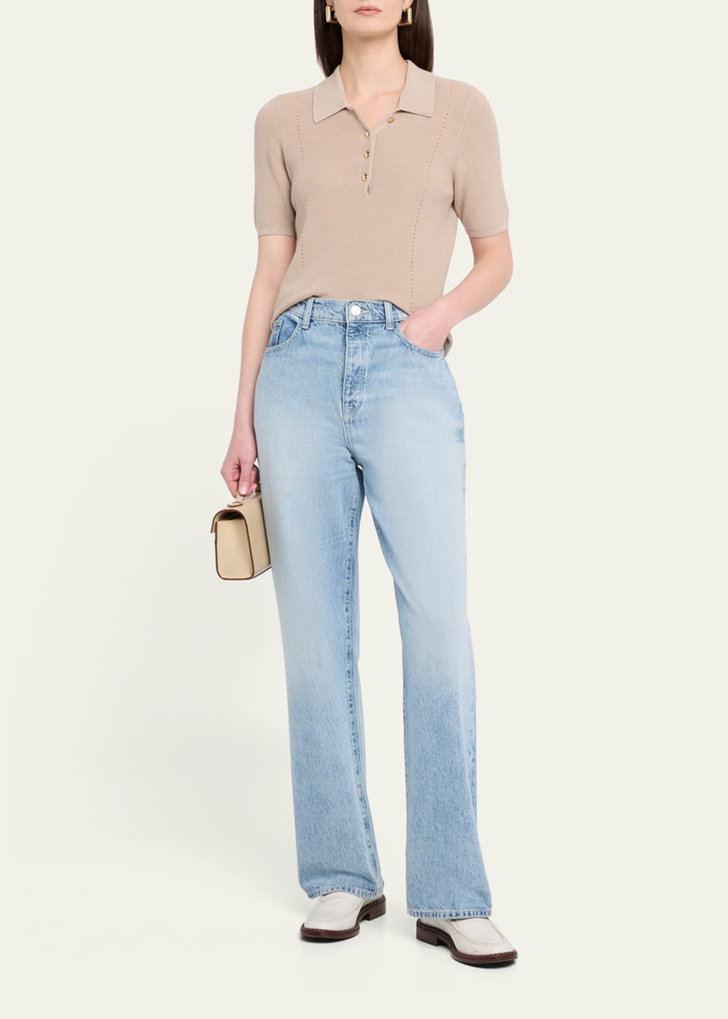 Darcey Cotton-Cashmere Short-Sleeve Polo Sweater