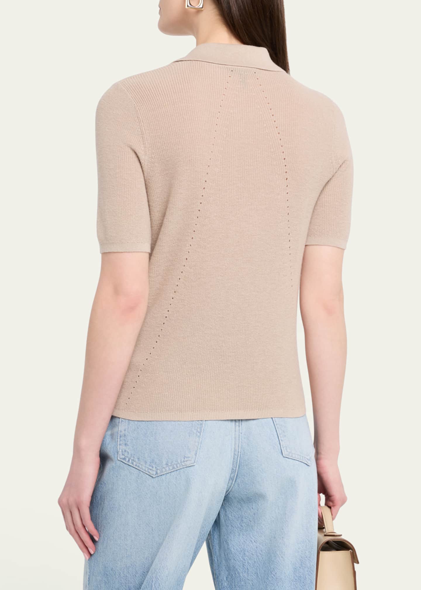 Darcey Cotton-Cashmere Short-Sleeve Polo Sweater