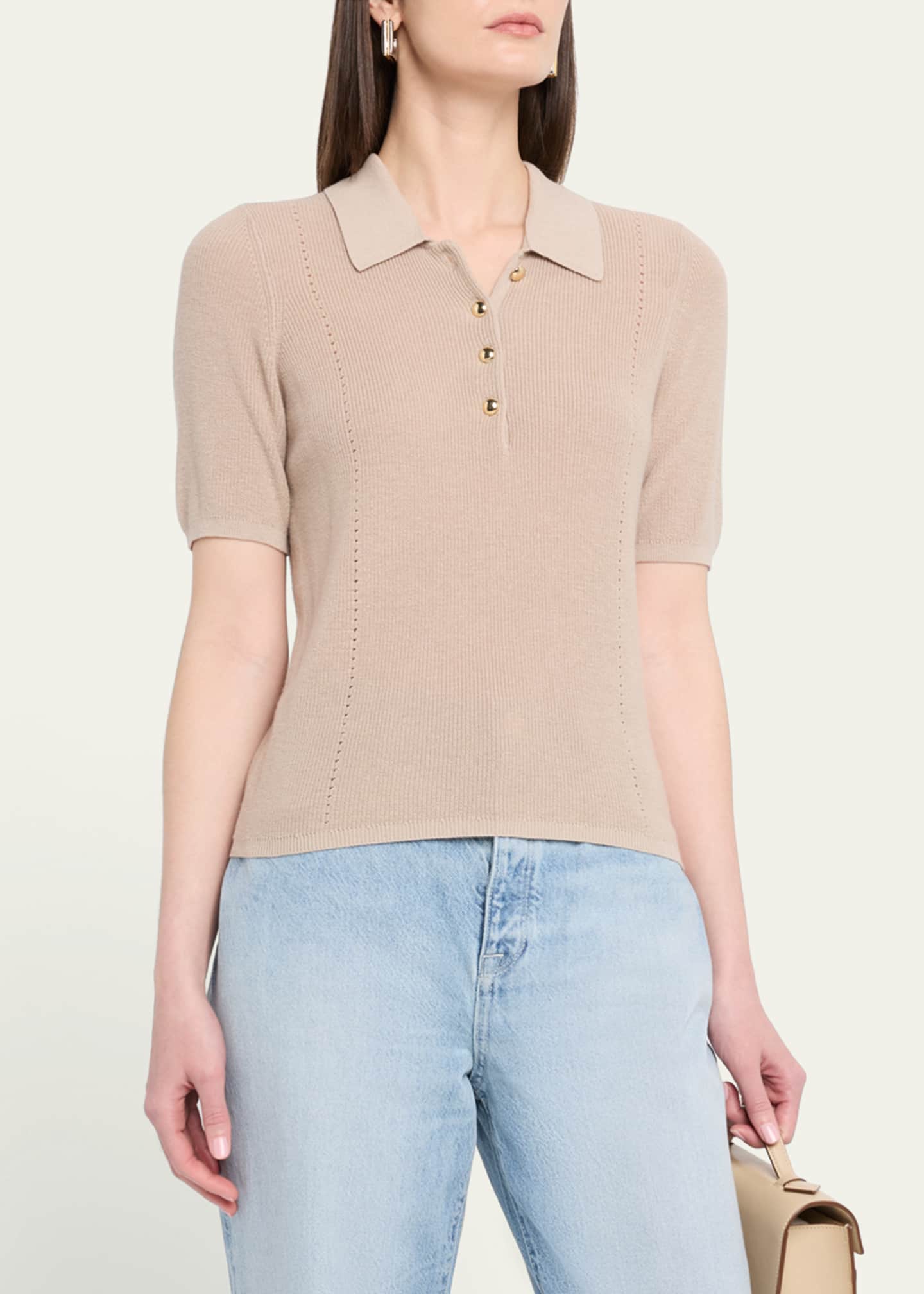 Darcey Cotton-Cashmere Short-Sleeve Polo Sweater