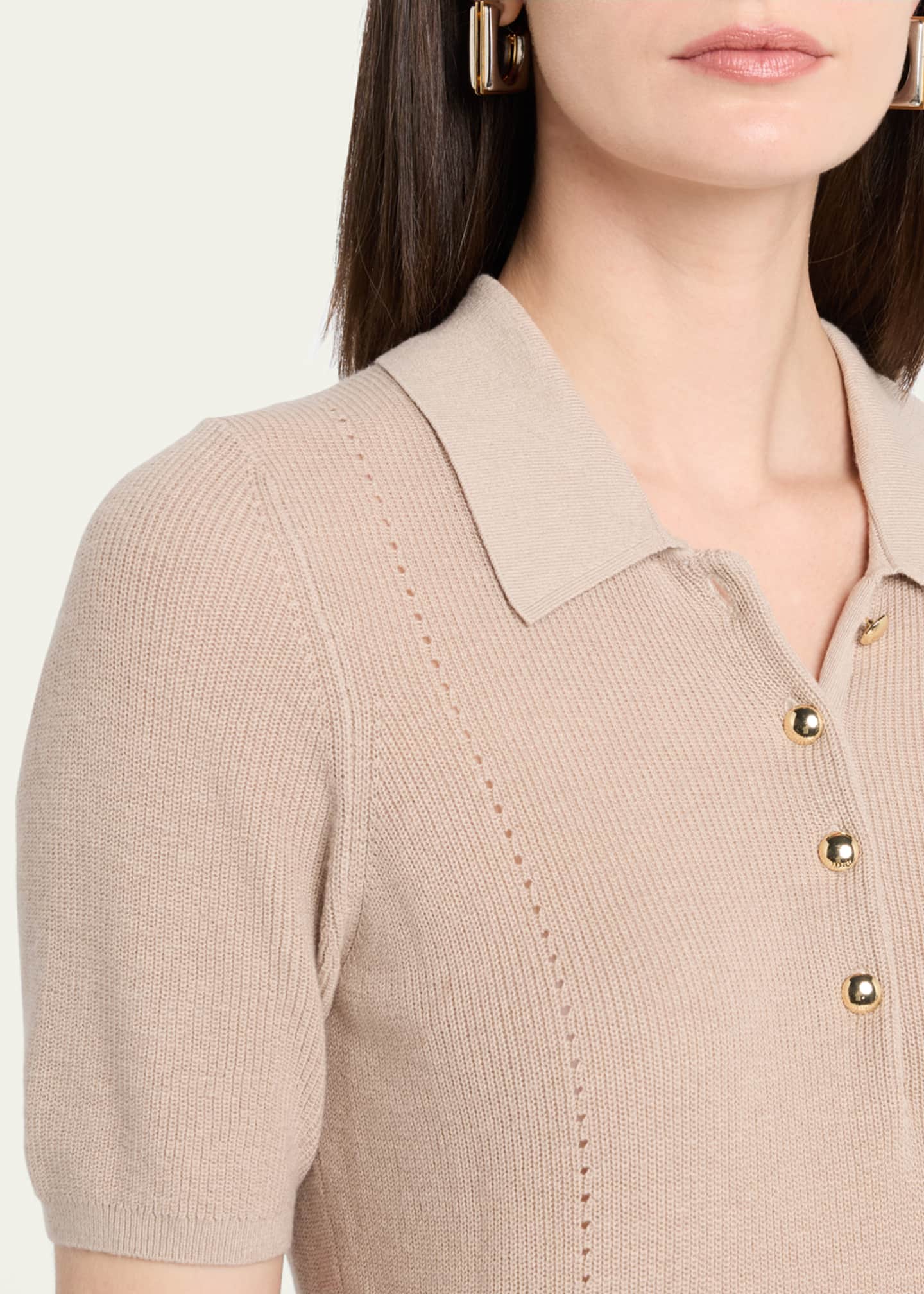 Darcey Cotton-Cashmere Short-Sleeve Polo Sweater