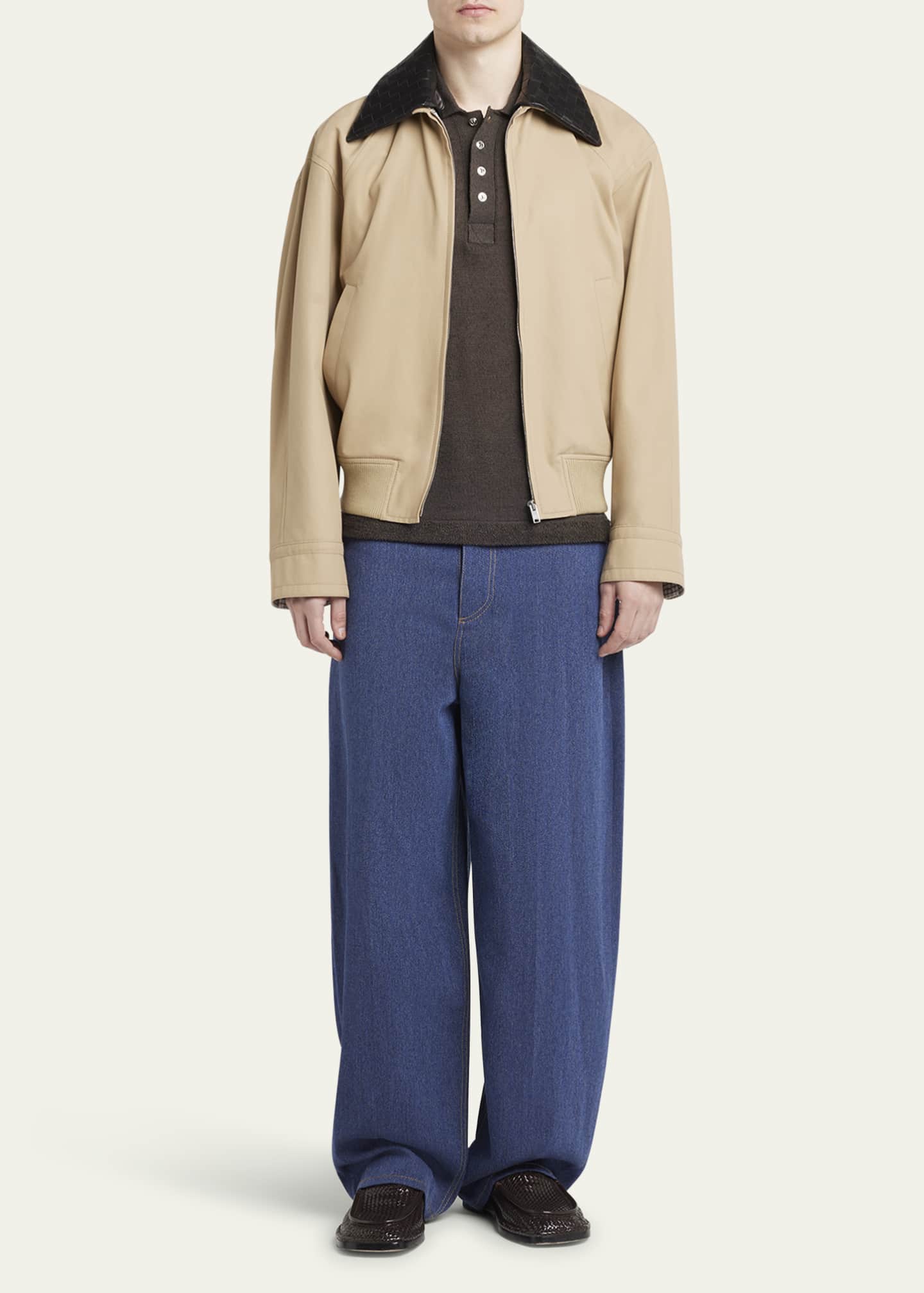 Bottega Veneta Men's Intrecciato-Collar Blouson Jacket in Fluid Twill Image 2 of 5