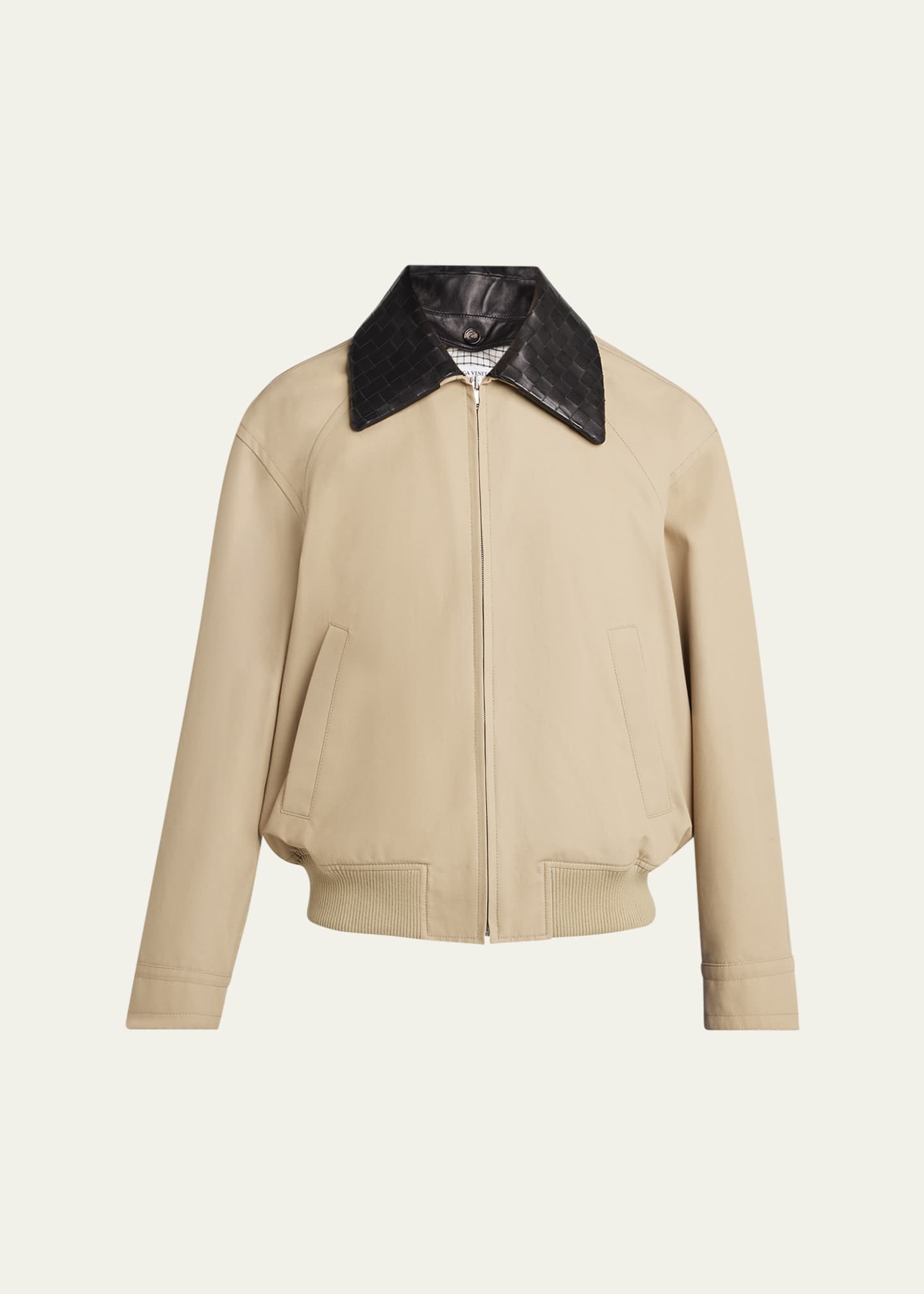 Bottega Veneta Men's Intrecciato-Collar Blouson Jacket in Fluid Twill Image 1 of 5