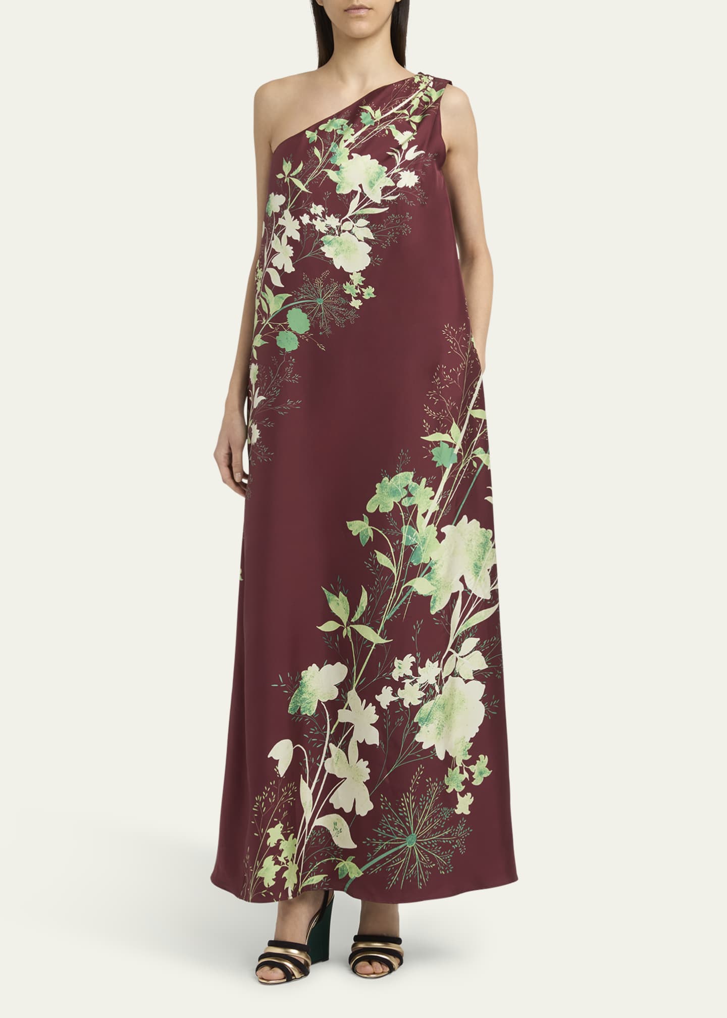 La DoubleJ Roy One-Shoulder Floral Silk Maxi Dress Image 2 of 5