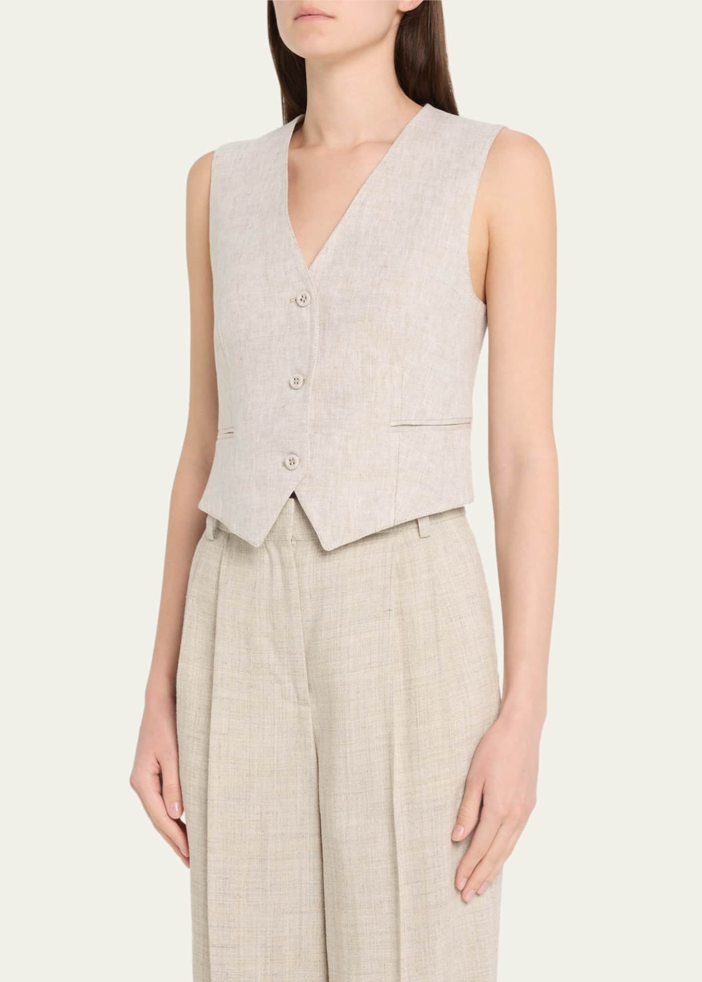 Officine Generale Cleore Natural Linen Vest Image 4 of 5