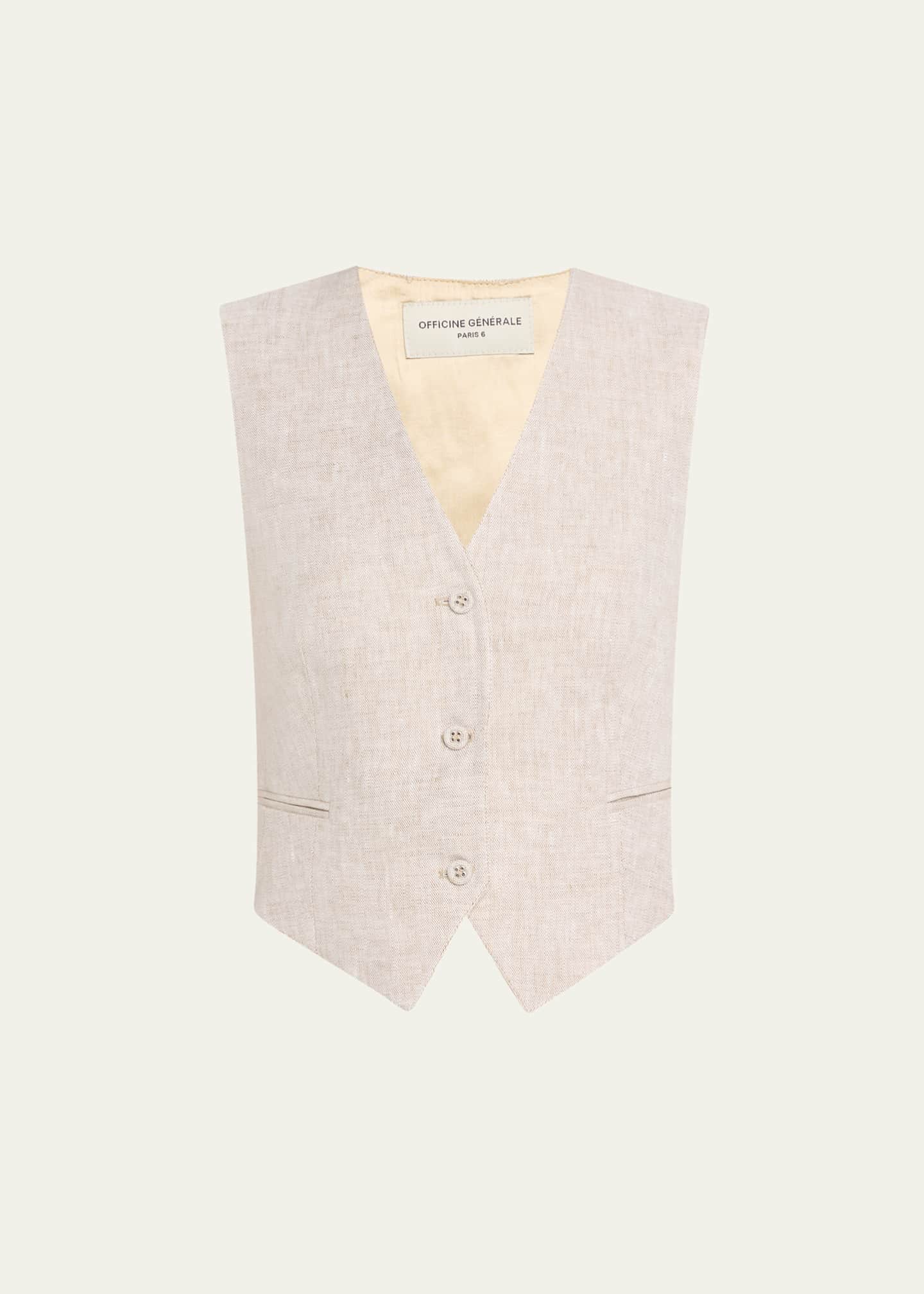 Officine Generale Cleore Natural Linen Vest Image 1 of 5