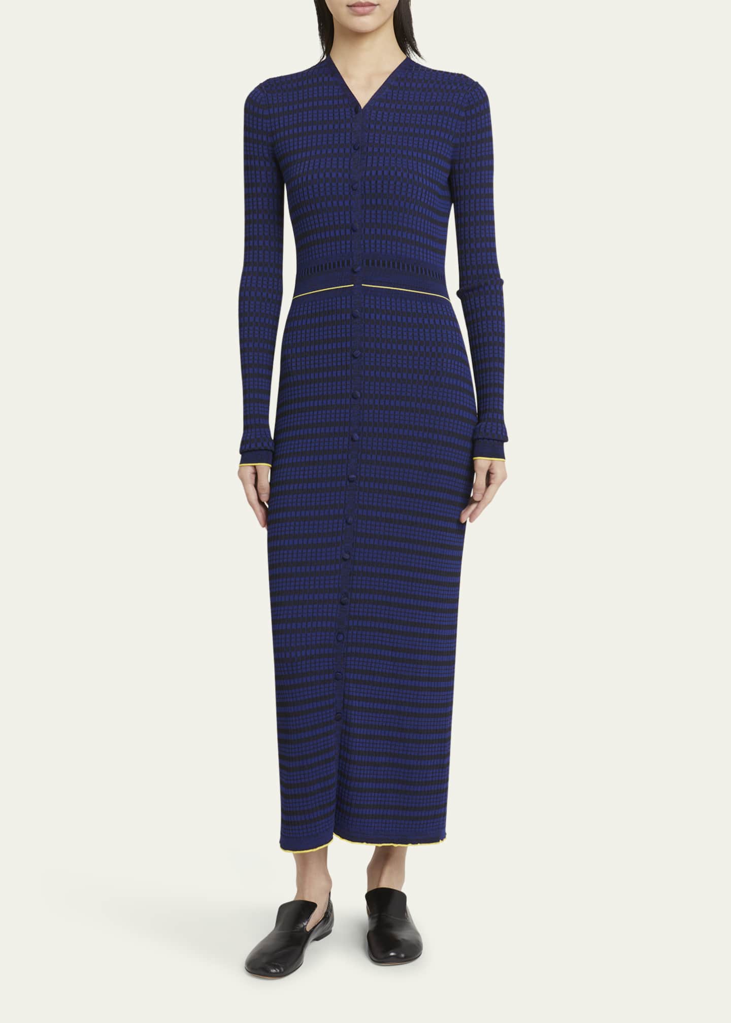 Proenza Schouler PSWL Ivanna Long-Sleeve Micro Check Dress Image 2 of 5