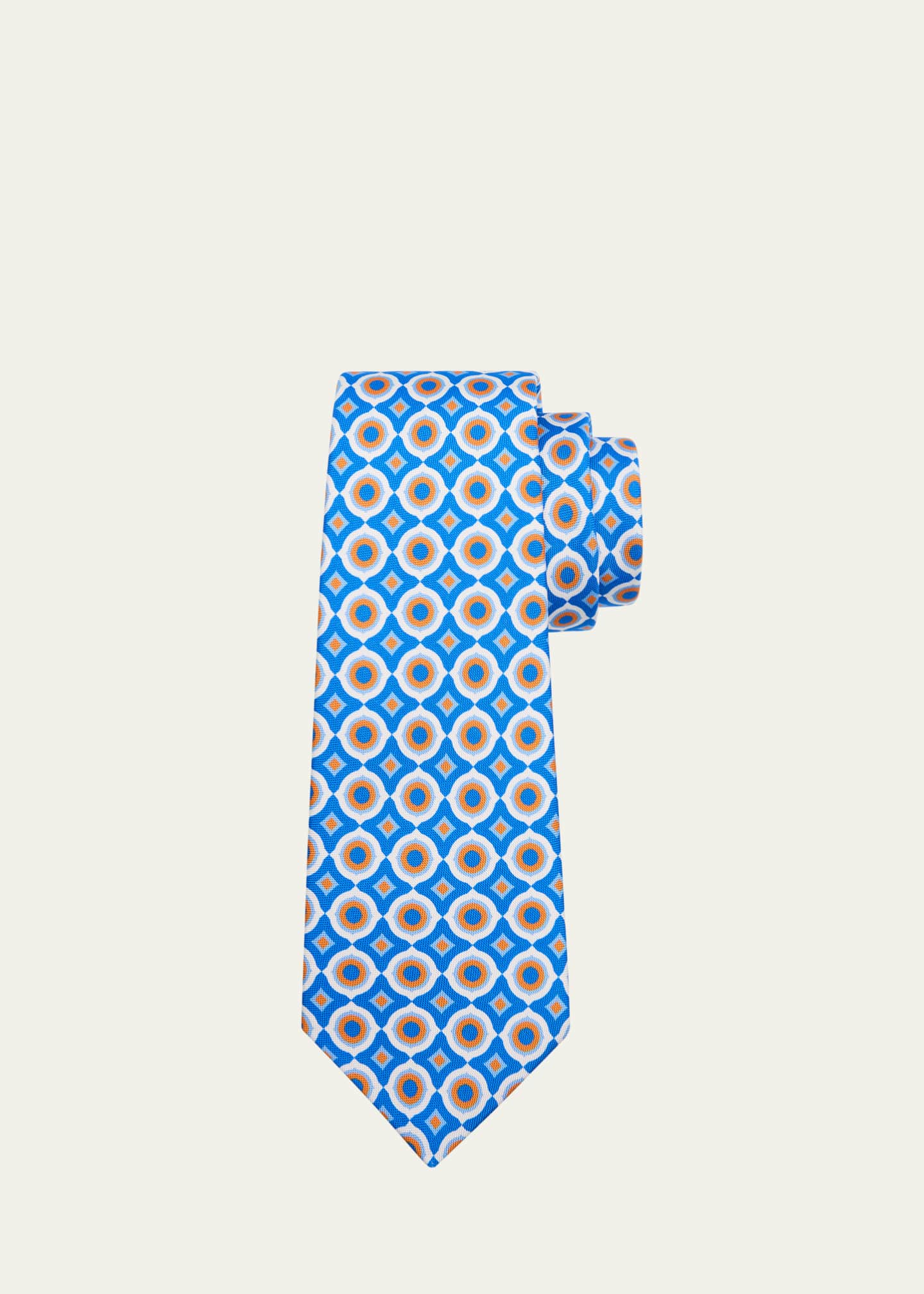 Kiton Men's 60s Disco Geometric Silk 7-Fold Tie