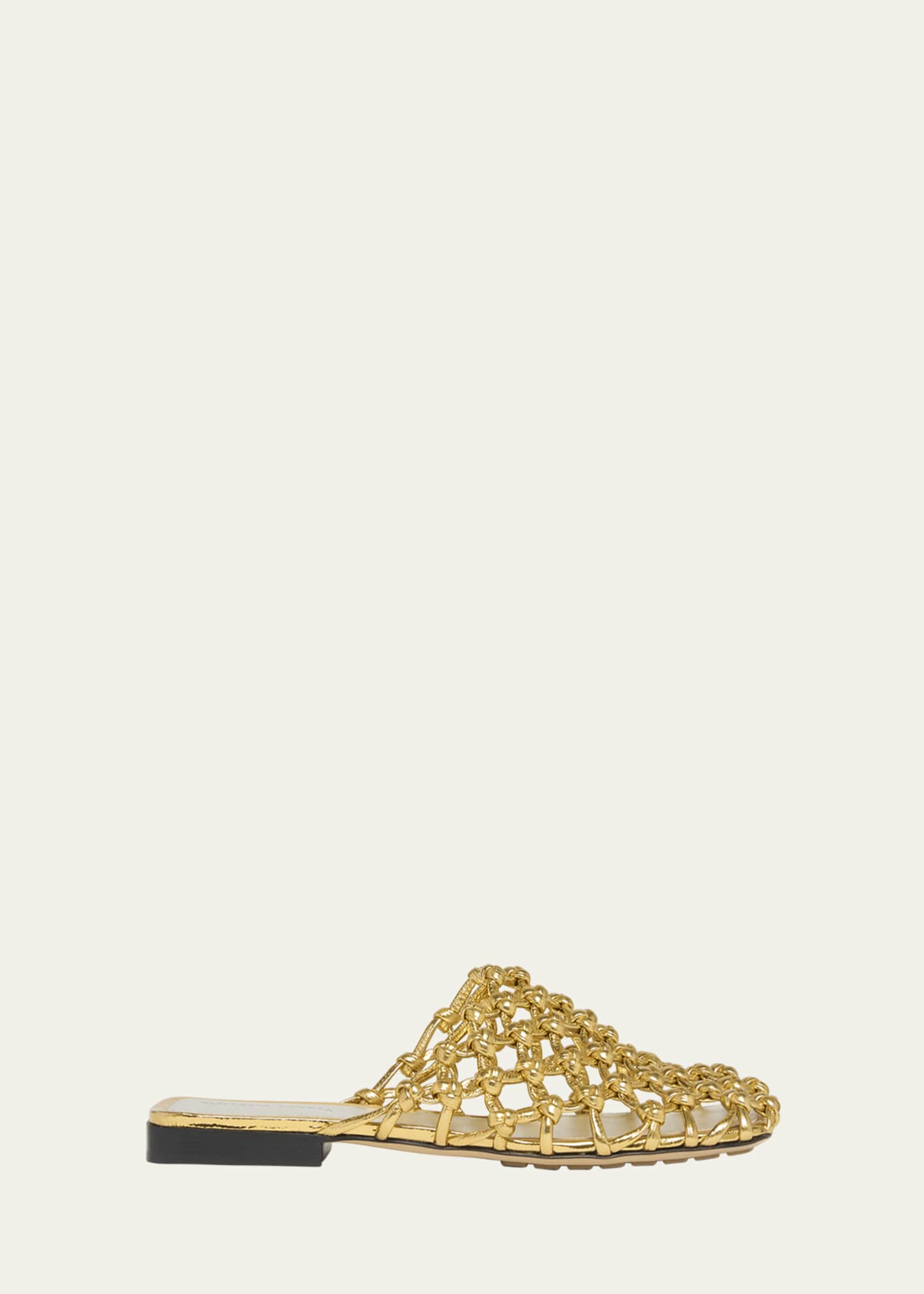Bottega Veneta Metallic Leather Knot Net Mule Flats Image 1 of 6