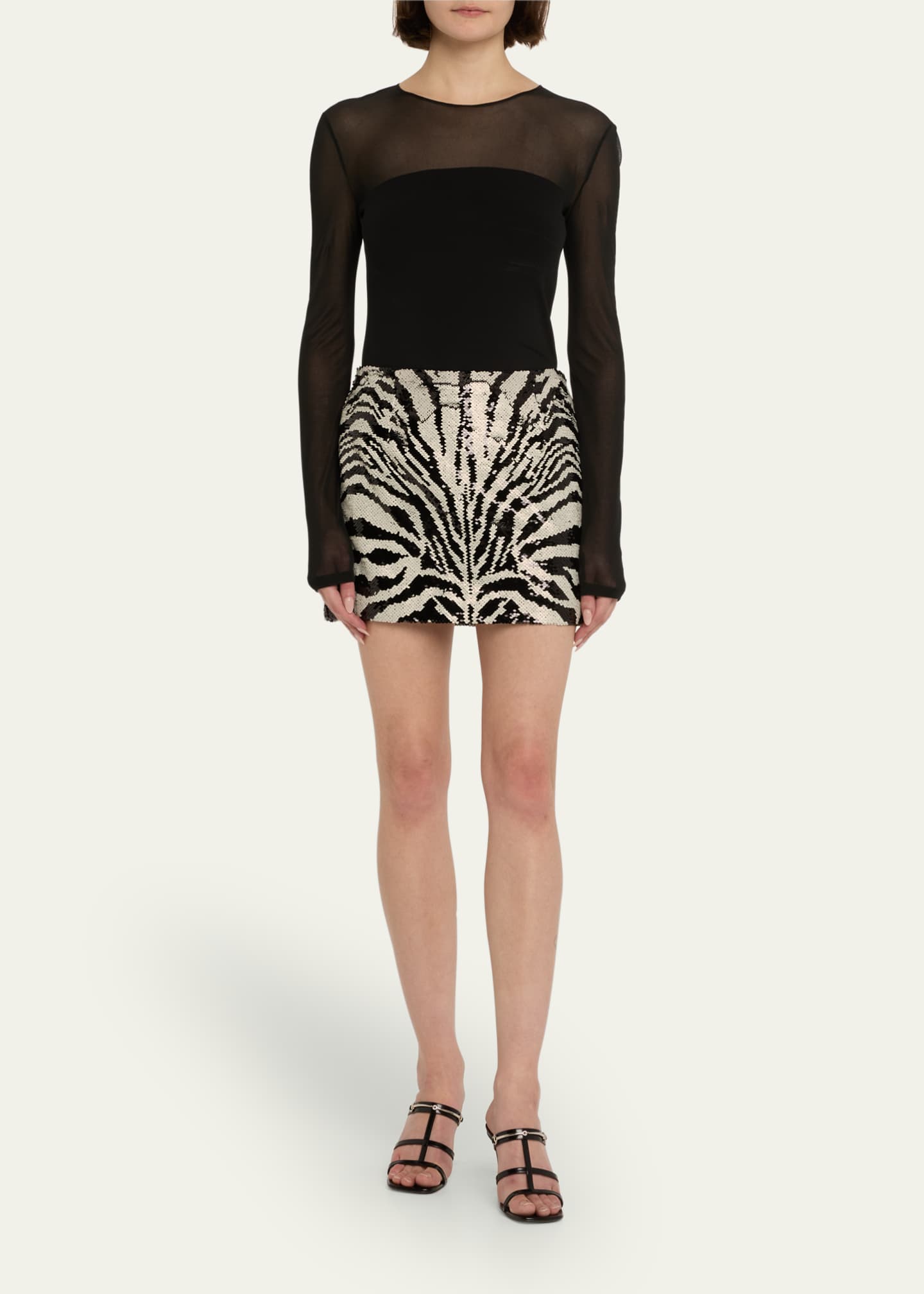 Cinq a Sept Juno Sequined Zebra Mini Skirt Image 2 of 5