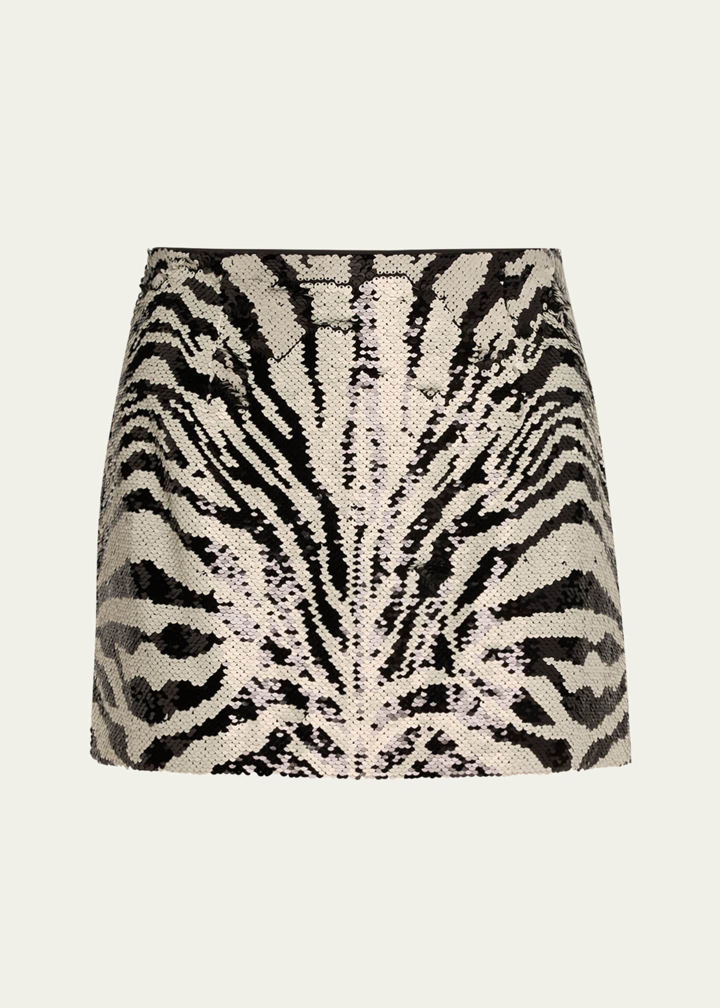 Cinq a Sept Juno Sequined Zebra Mini Skirt Image 1 of 5