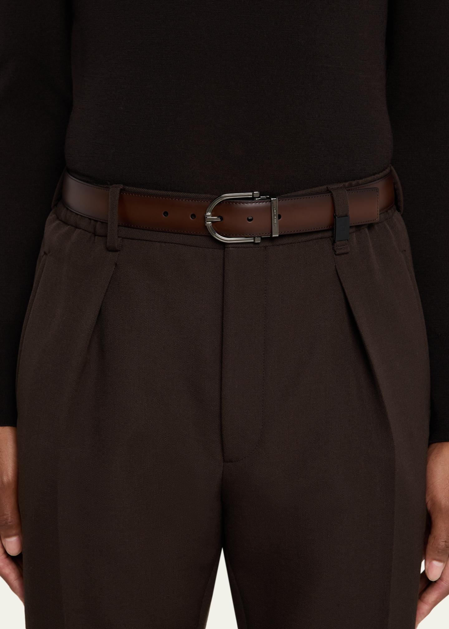 Ferragamo Men's Reversible Leather Curve-Buckle Belt - Bergdorf