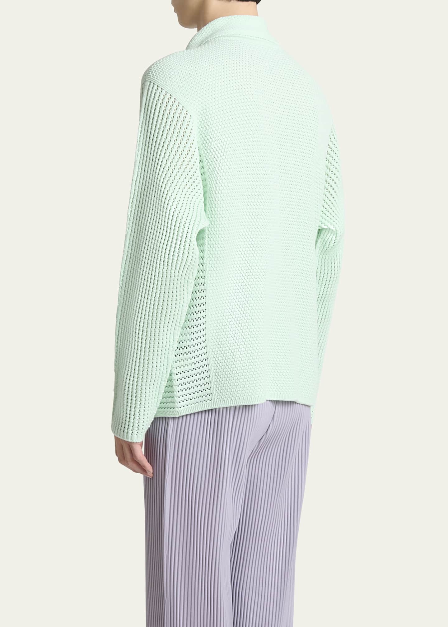 Homme Plisse Issey Miyake Men's Rustic Knit Button-Down Sweater Image 3 of 5