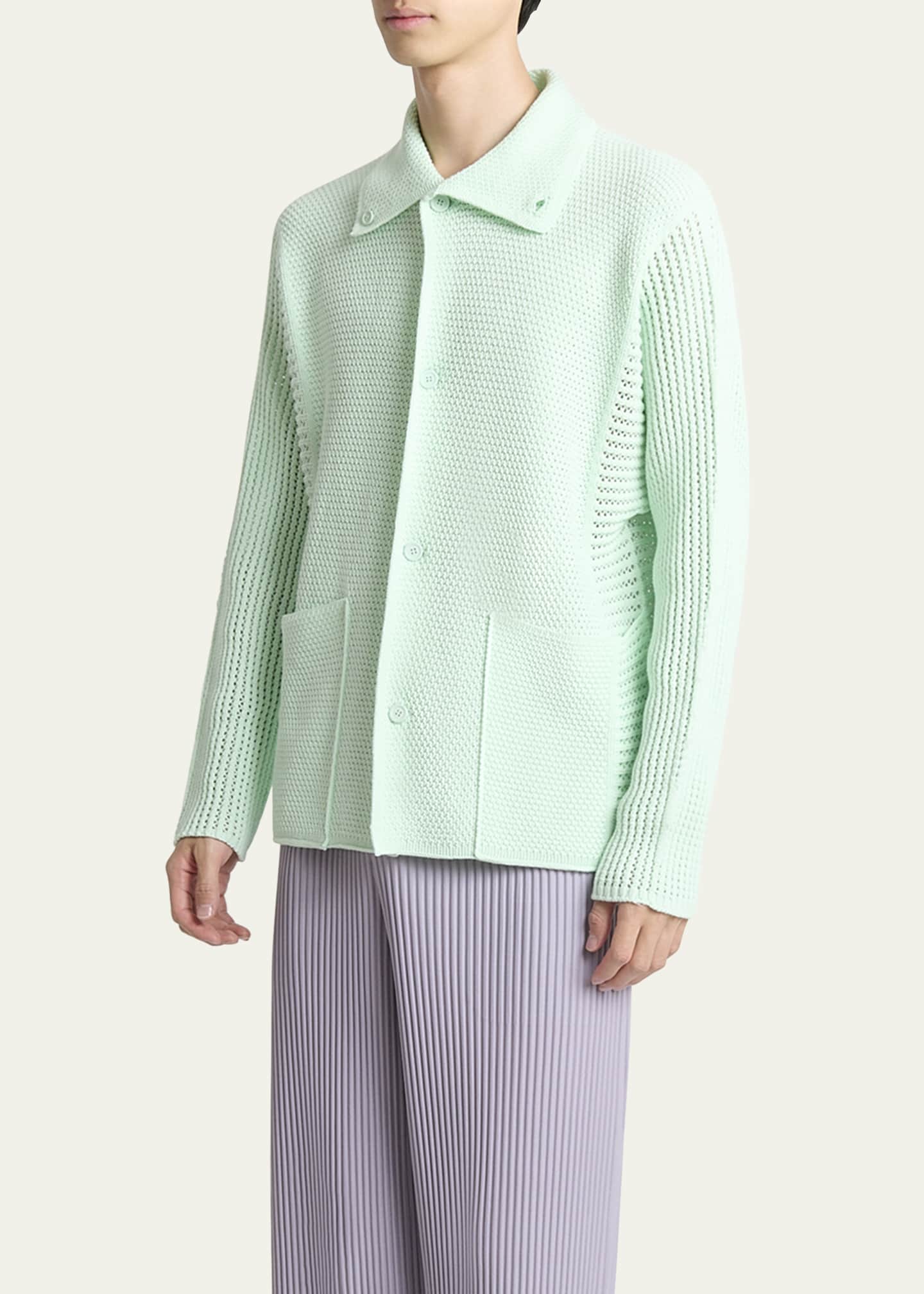 Homme Plisse Issey Miyake Men's Rustic Knit Button-Down Sweater Image 4 of 5