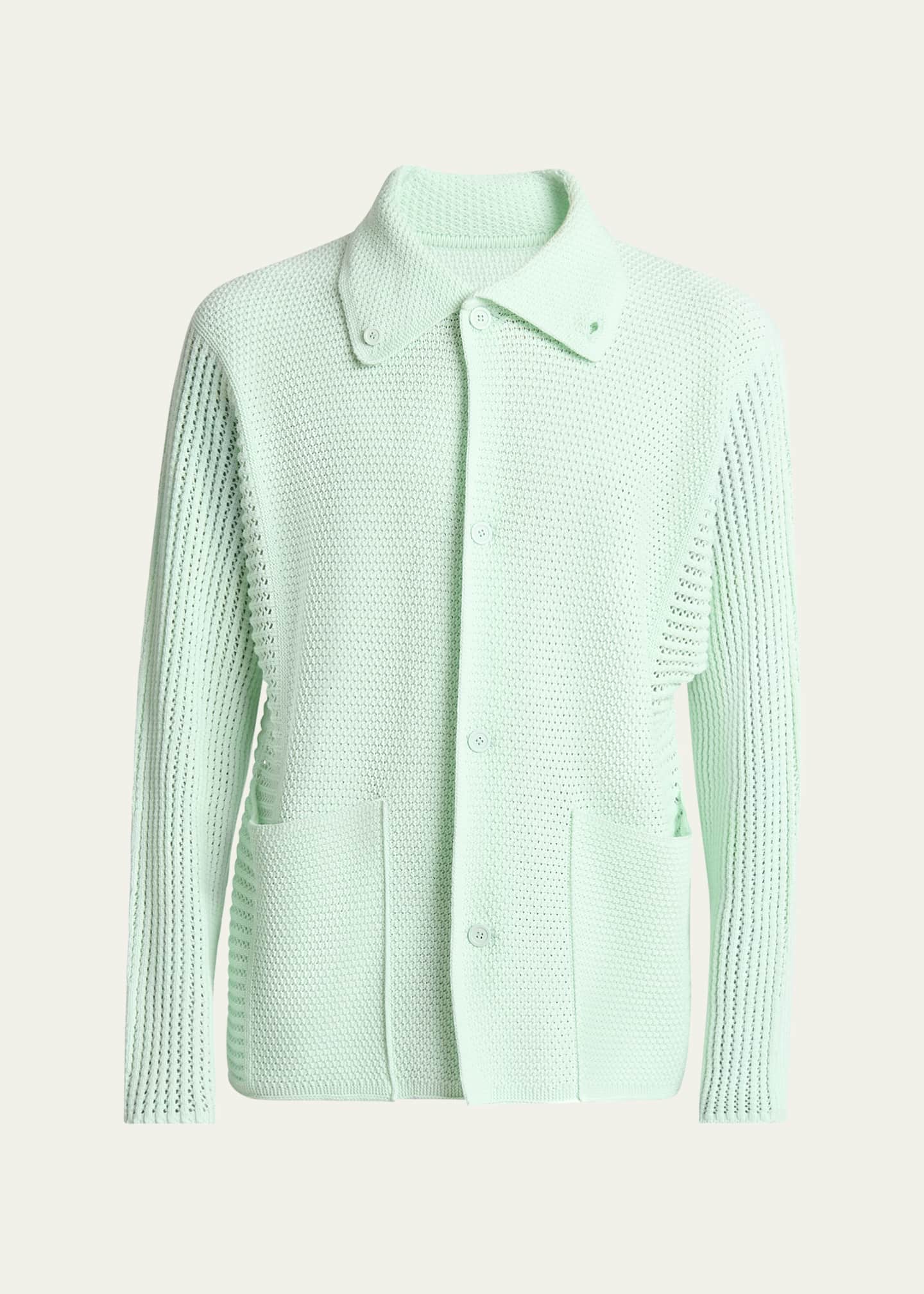 Homme Plisse Issey Miyake Men's Rustic Knit Button-Down Sweater Image 1 of 5