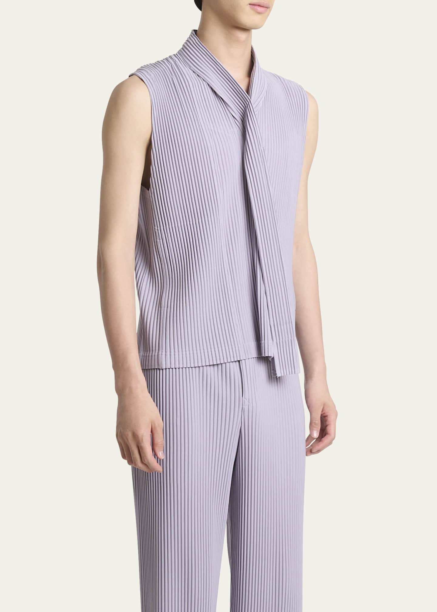 Homme Plisse Issey Miyake Men's Pleated Self-Tie Sleeveless Shirt Image 4 of 5