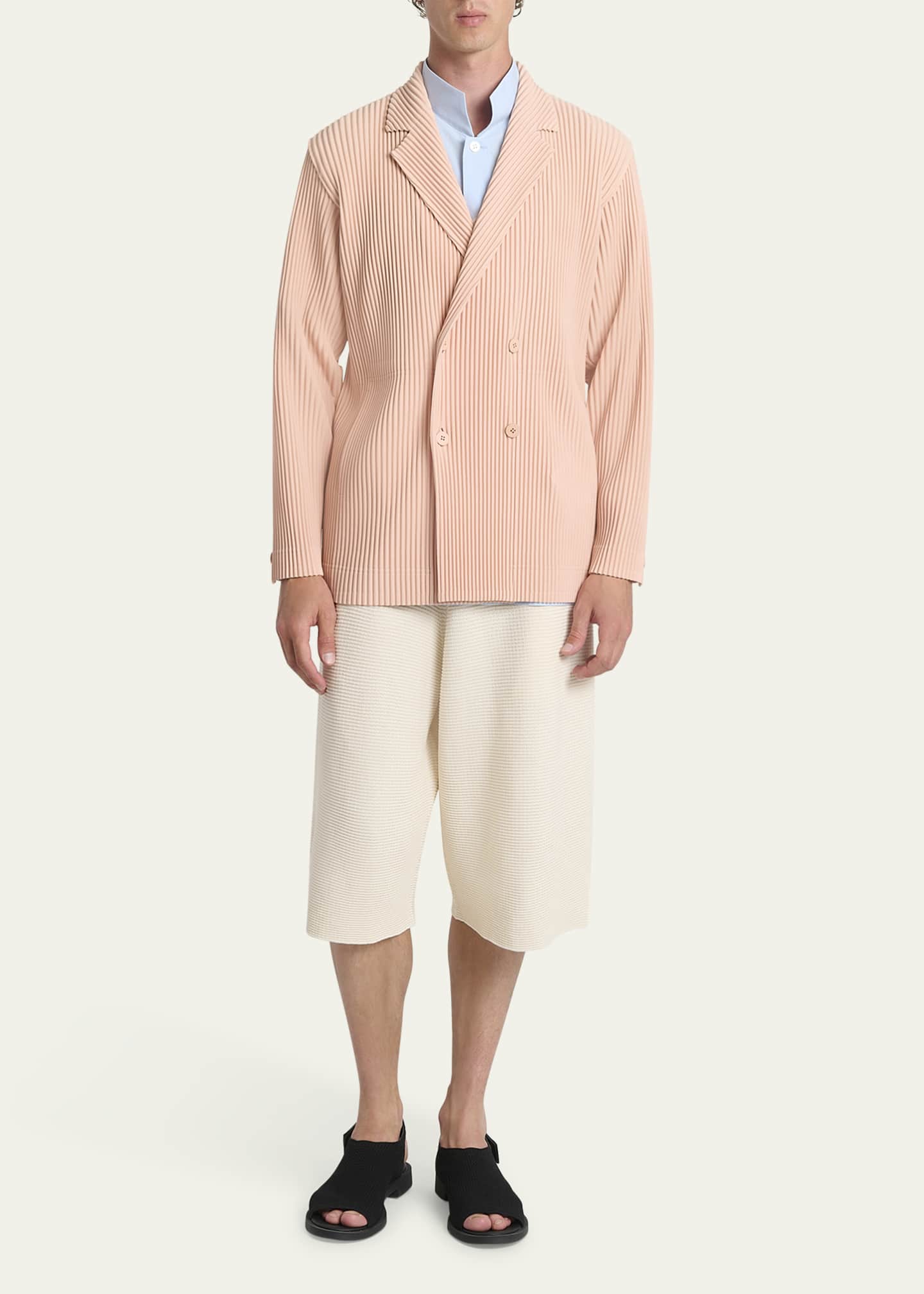 Homme Plisse Issey Miyake Men's Pleated Double-Breasted Sport Coat Image 2 of 5