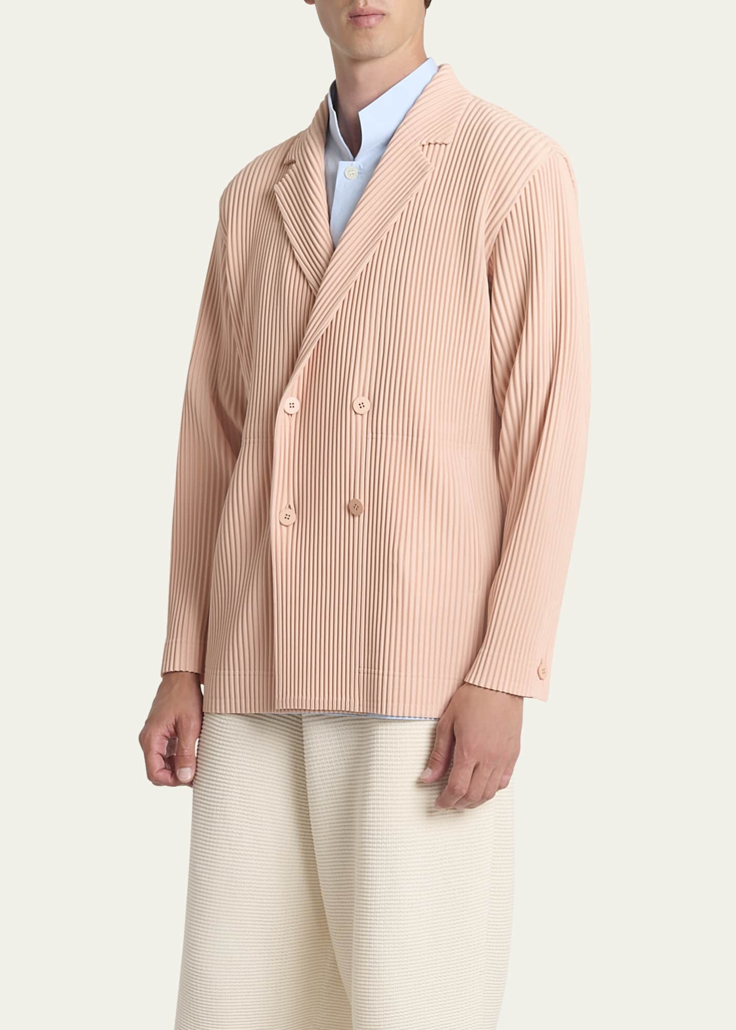 Homme Plisse Issey Miyake Men's Pleated Double-Breasted Sport Coat Image 4 of 5
