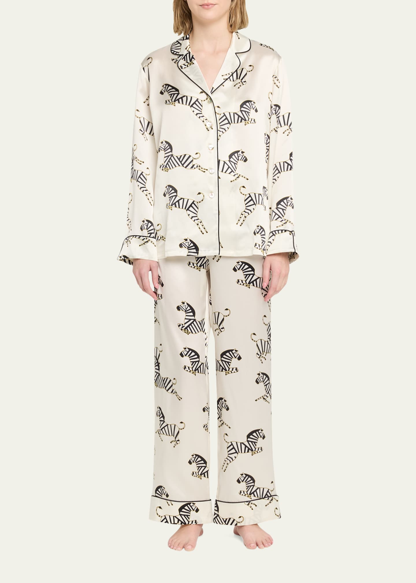 Olivia von Halle Lila Zebedee Zebra-Print Silk Pajama Set
