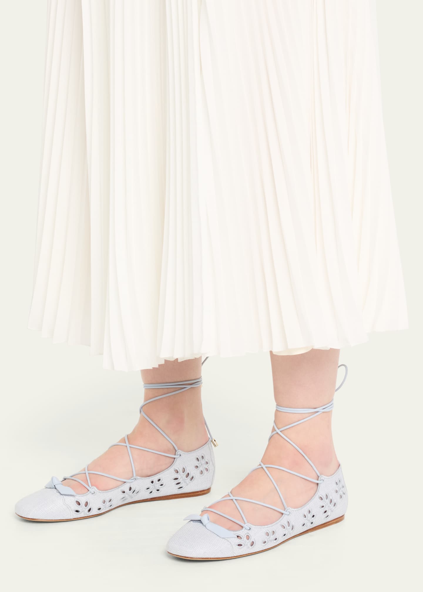 Alexandre Birman Clarita Raffia Eyelet Ankle-Tie Ballerina Flats Image 2 of 6
