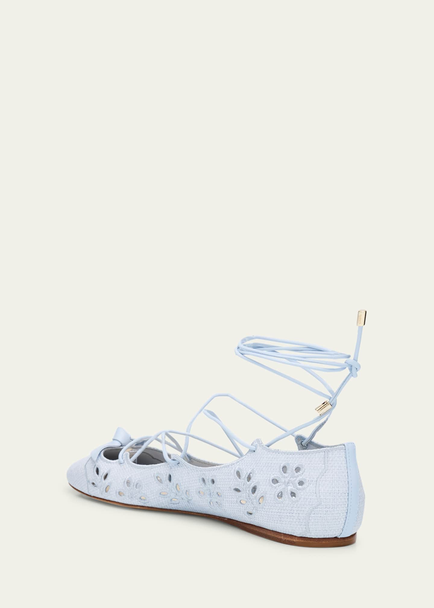 Alexandre Birman Clarita Raffia Eyelet Ankle-Tie Ballerina Flats Image 4 of 6