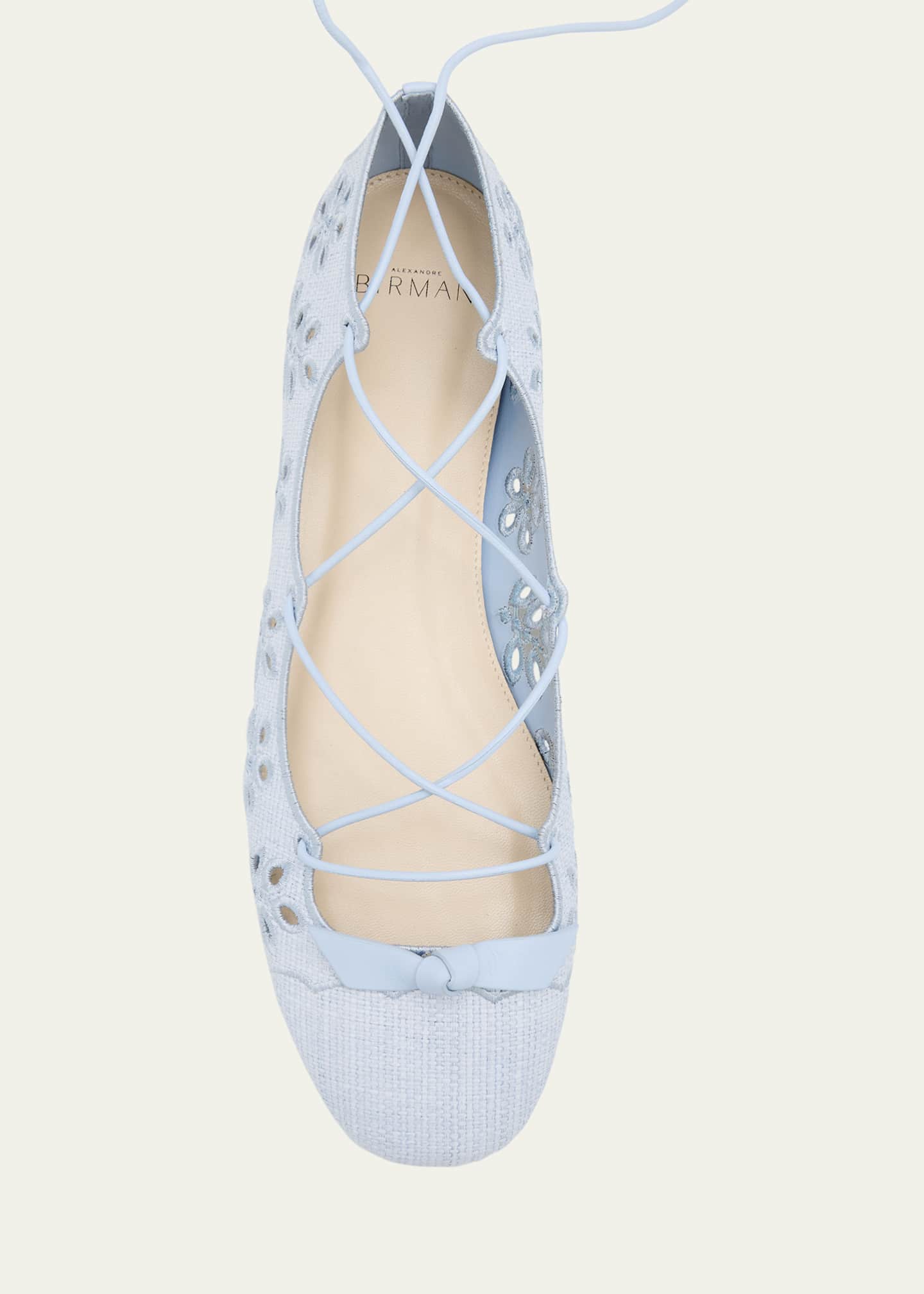 Alexandre Birman Clarita Raffia Eyelet Ankle-Tie Ballerina Flats Image 6 of 6