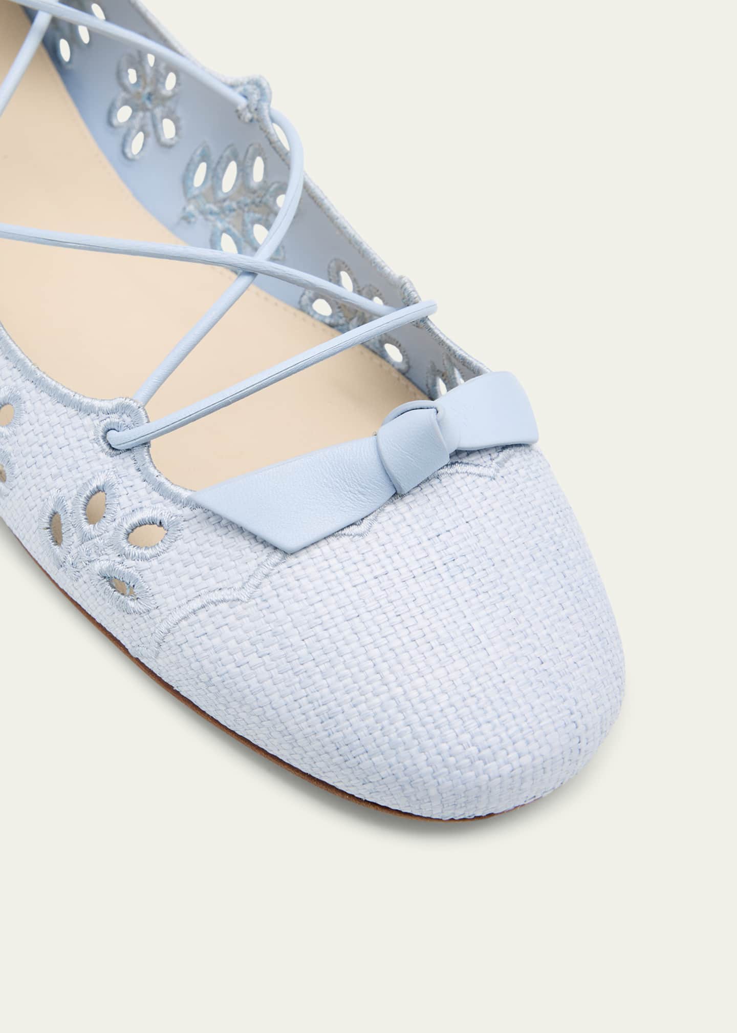 Alexandre Birman Clarita Raffia Eyelet Ankle-Tie Ballerina Flats Image 5 of 6