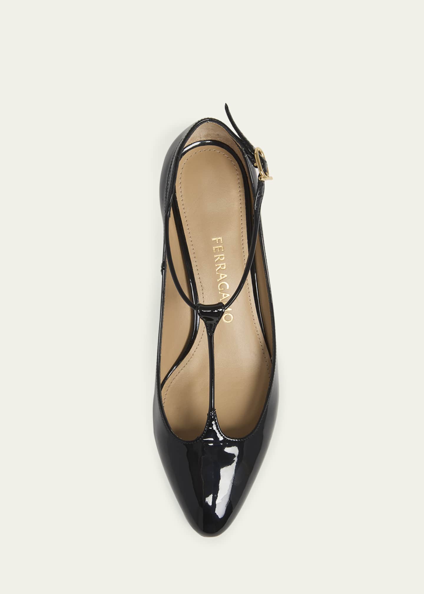 Ferragamo Tania Patent T-Strap Pumps Image 4 of 4