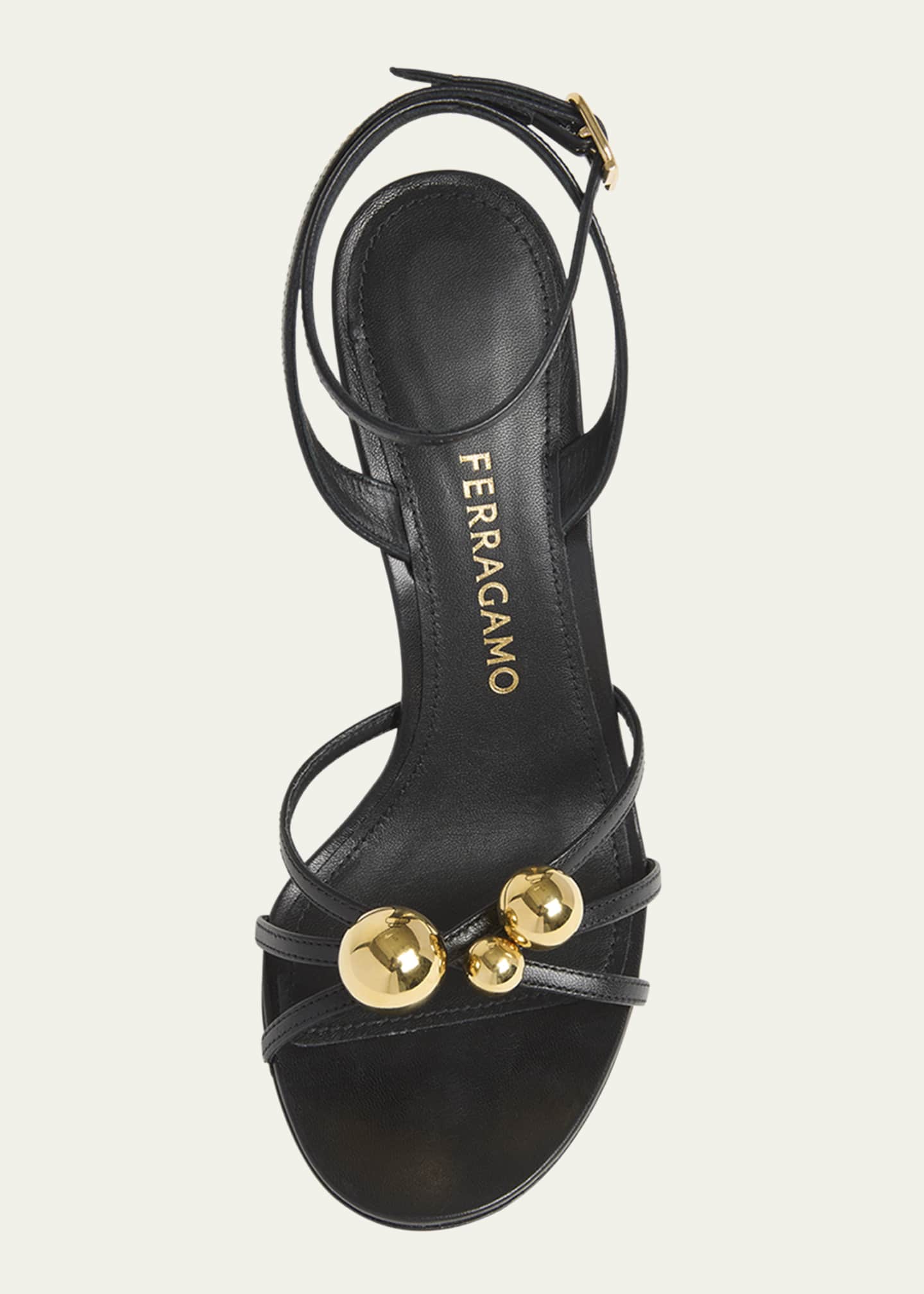 Ferragamo Karina Strappy Spheres Ankle-Strap Sandals Image 4 of 4